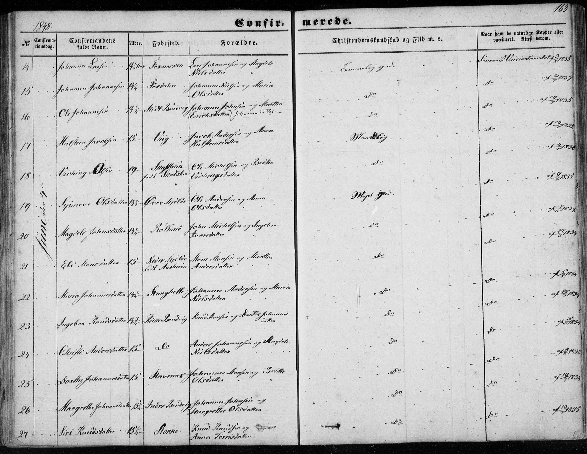 Haus sokneprestembete, AV/SAB-A-75601/H/Haa: Parish register (official) no. A 16 I, 1848-1857, p. 163