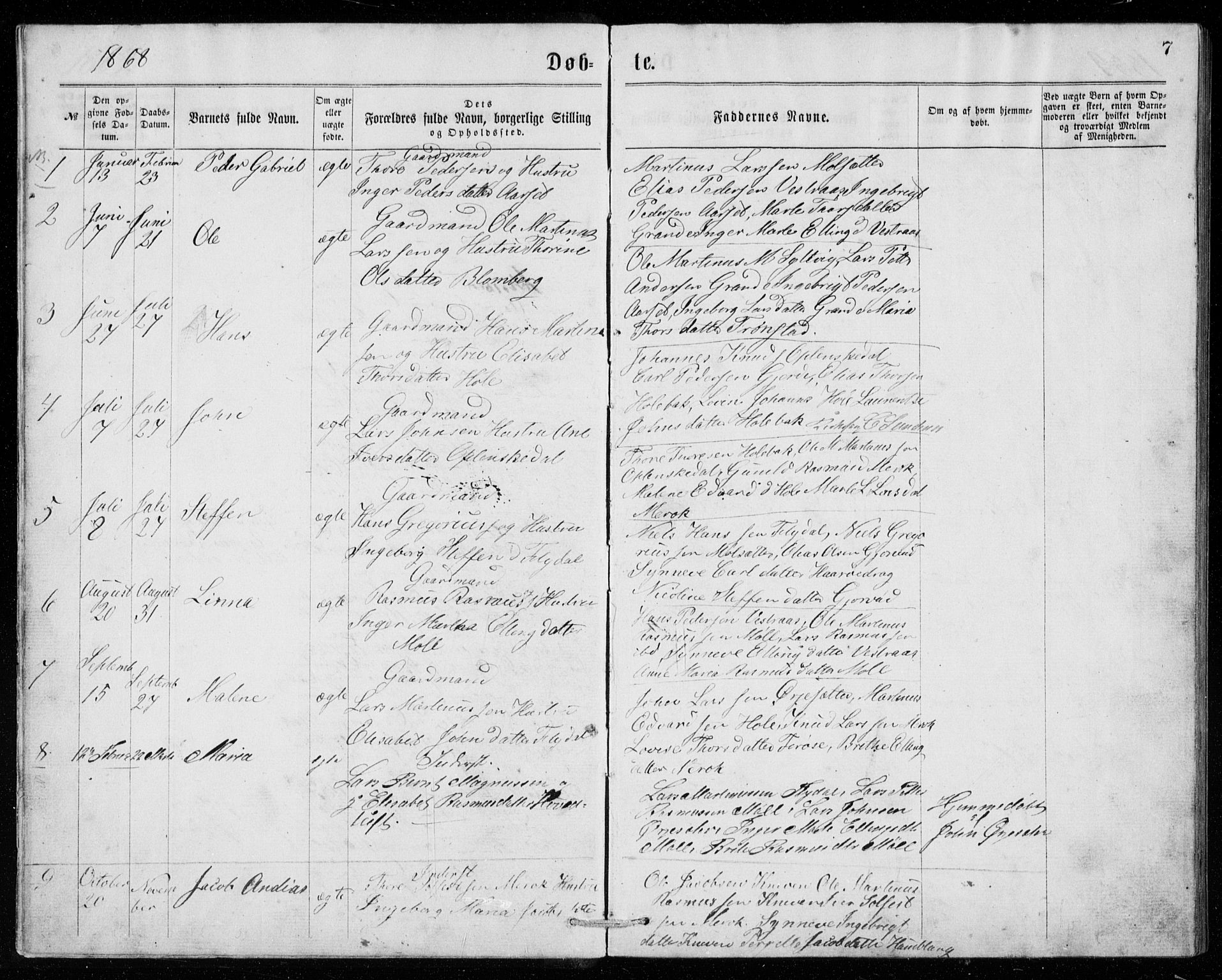 Ministerialprotokoller, klokkerbøker og fødselsregistre - Møre og Romsdal, SAT/A-1454/518/L0235: Parish register (copy) no. 518C02, 1867-1888, p. 7