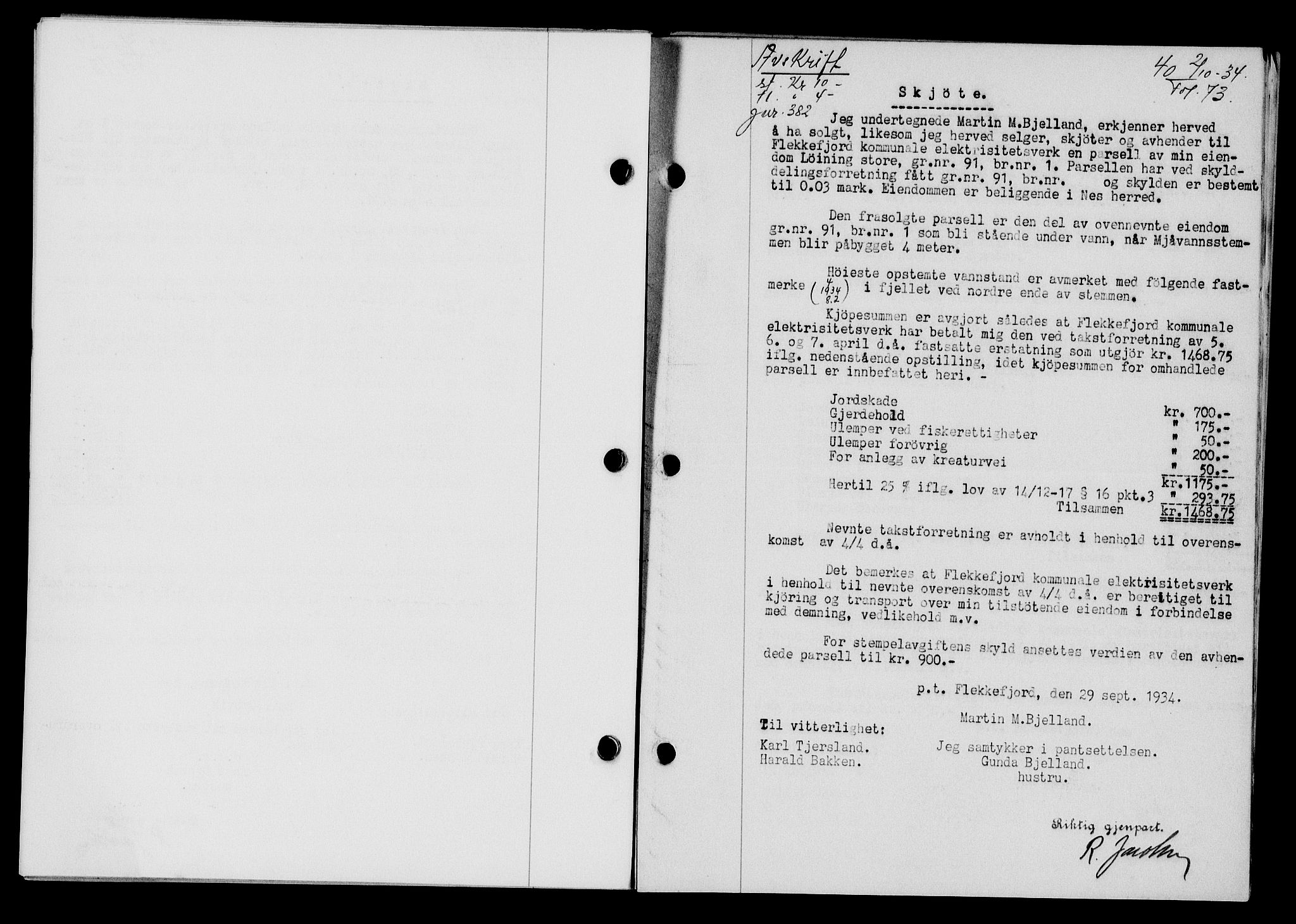 Flekkefjord sorenskriveri, SAK/1221-0001/G/Gb/Gba/L0051: Mortgage book no. 47, 1934-1935, Deed date: 02.10.1934