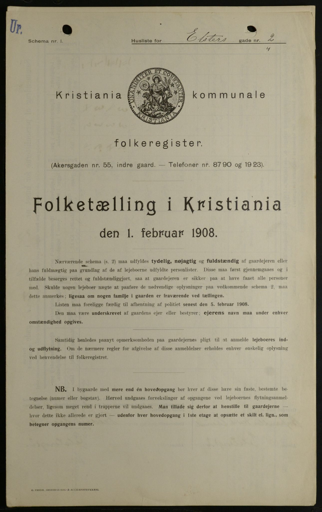OBA, Municipal Census 1908 for Kristiania, 1908, p. 19011
