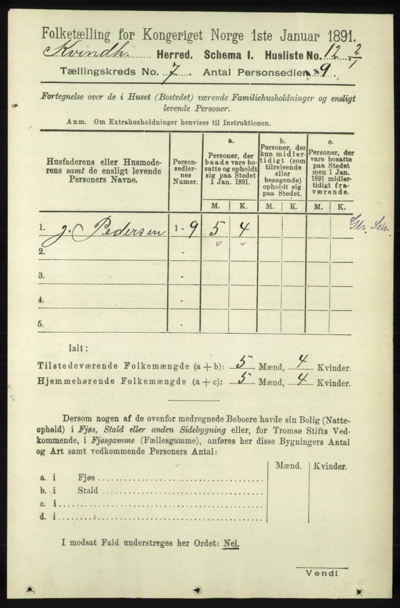 RA, 1891 census for 1224 Kvinnherad, 1891, p. 2387