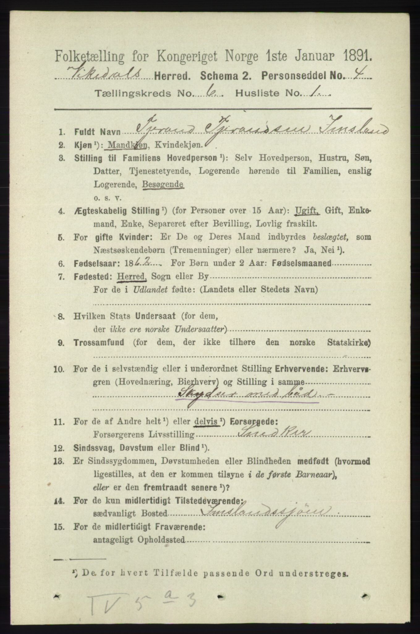 RA, 1891 census for 1157 Vikedal, 1891, p. 1574