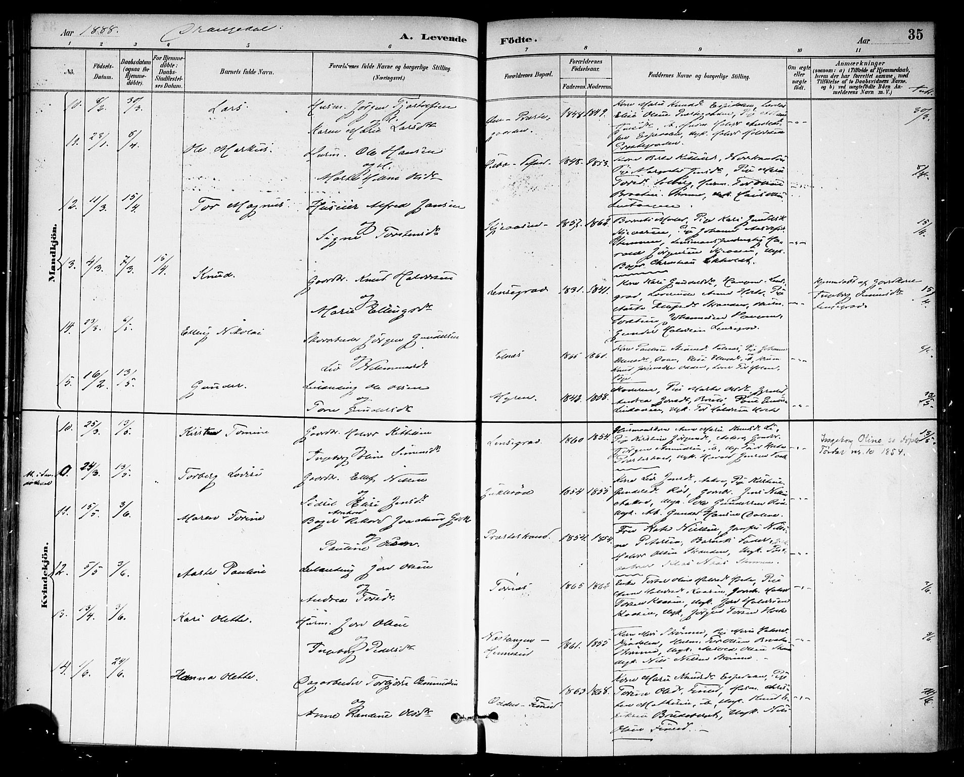 Drangedal kirkebøker, AV/SAKO-A-258/F/Fa/L0010: Parish register (official) no. 10 /1, 1885-1894, p. 35