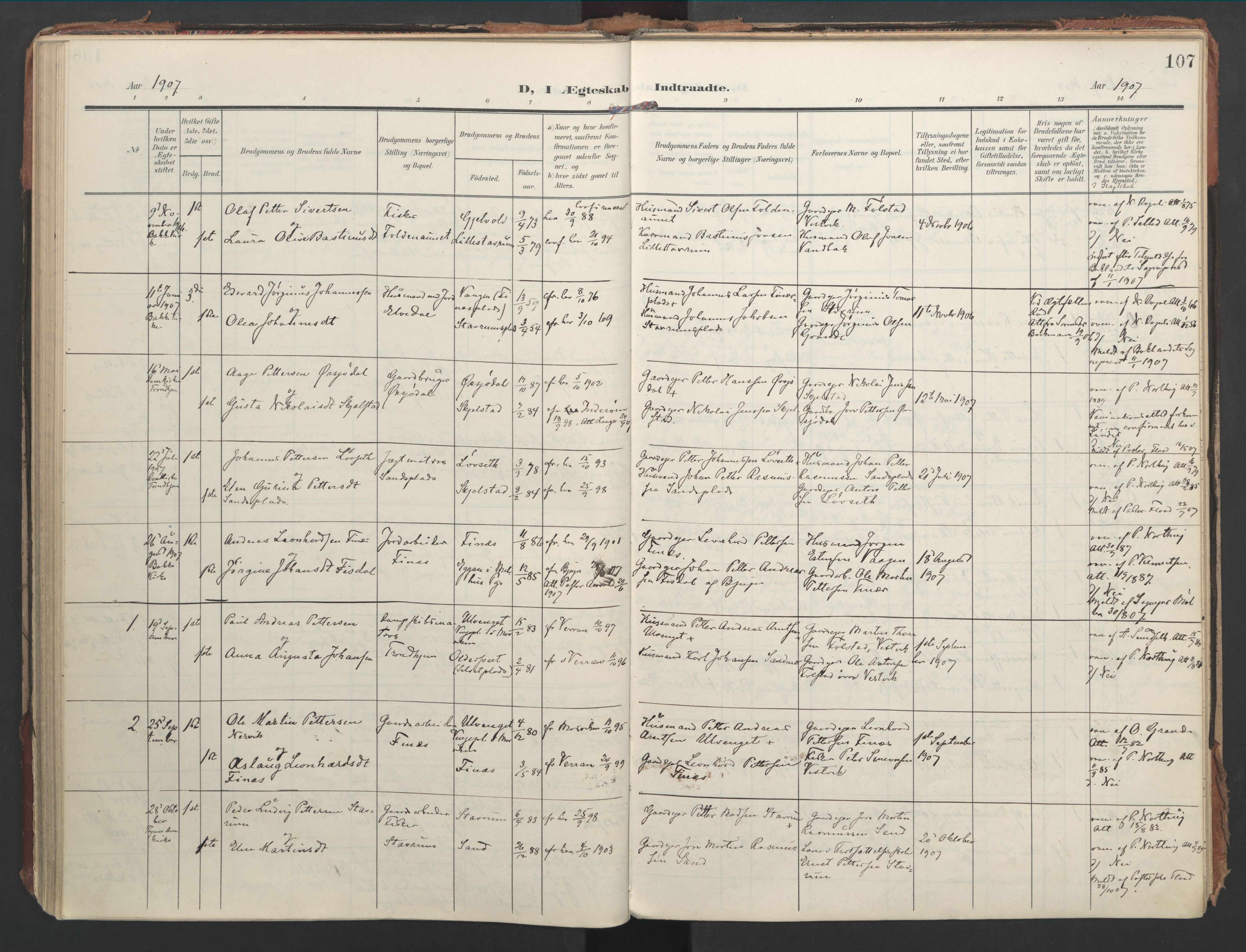 Ministerialprotokoller, klokkerbøker og fødselsregistre - Nord-Trøndelag, SAT/A-1458/744/L0421: Parish register (official) no. 744A05, 1905-1930, p. 107
