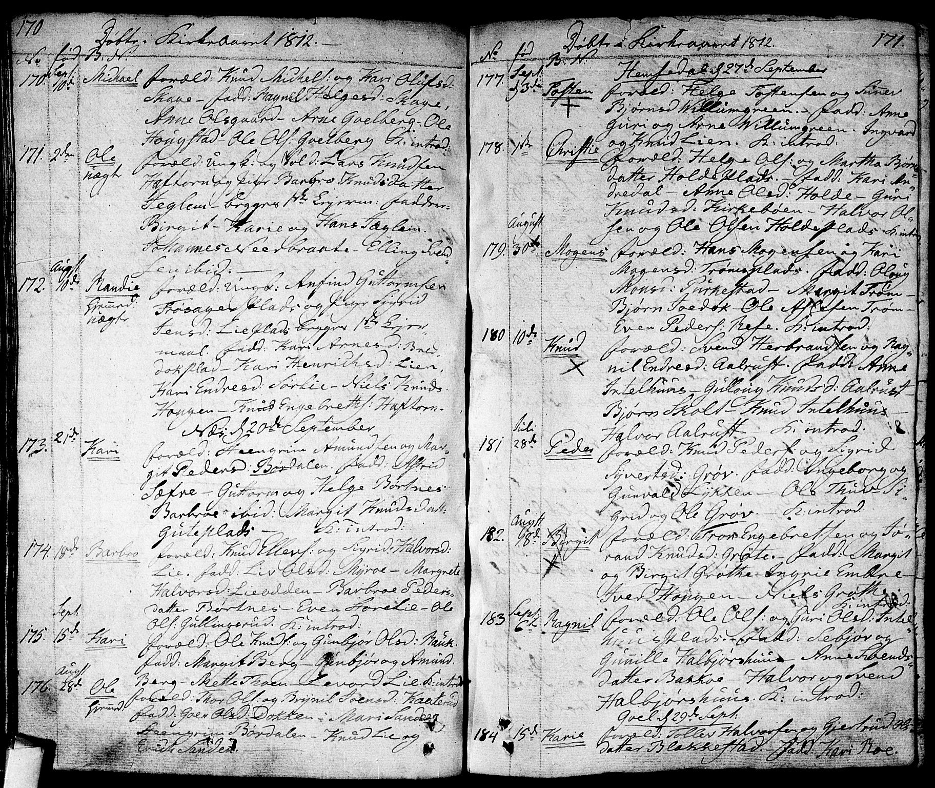 Nes kirkebøker, AV/SAKO-A-236/F/Fa/L0006: Parish register (official) no. 6, 1808-1814, p. 170-171