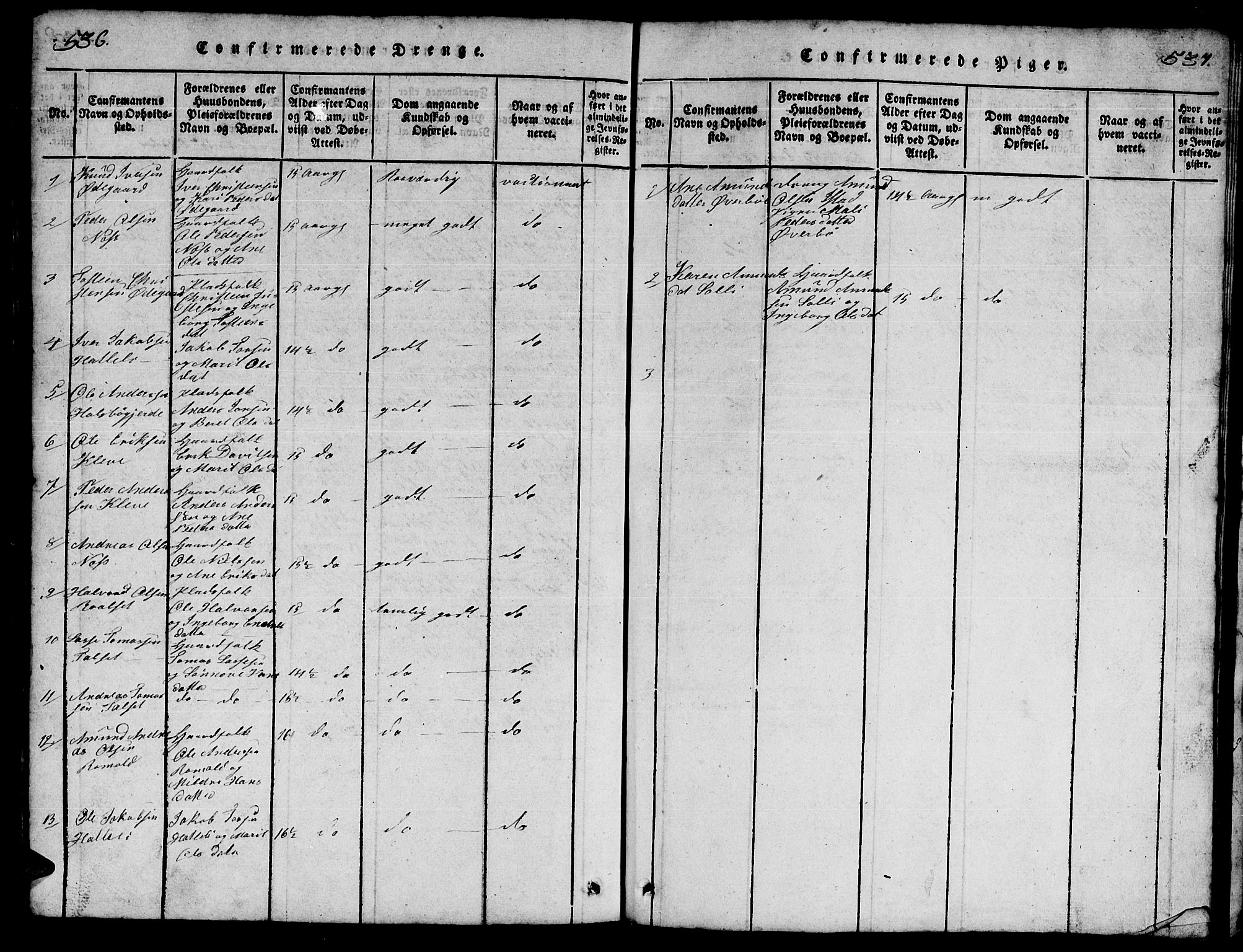 Ministerialprotokoller, klokkerbøker og fødselsregistre - Møre og Romsdal, SAT/A-1454/557/L0683: Parish register (copy) no. 557C01, 1818-1862, p. 536-537