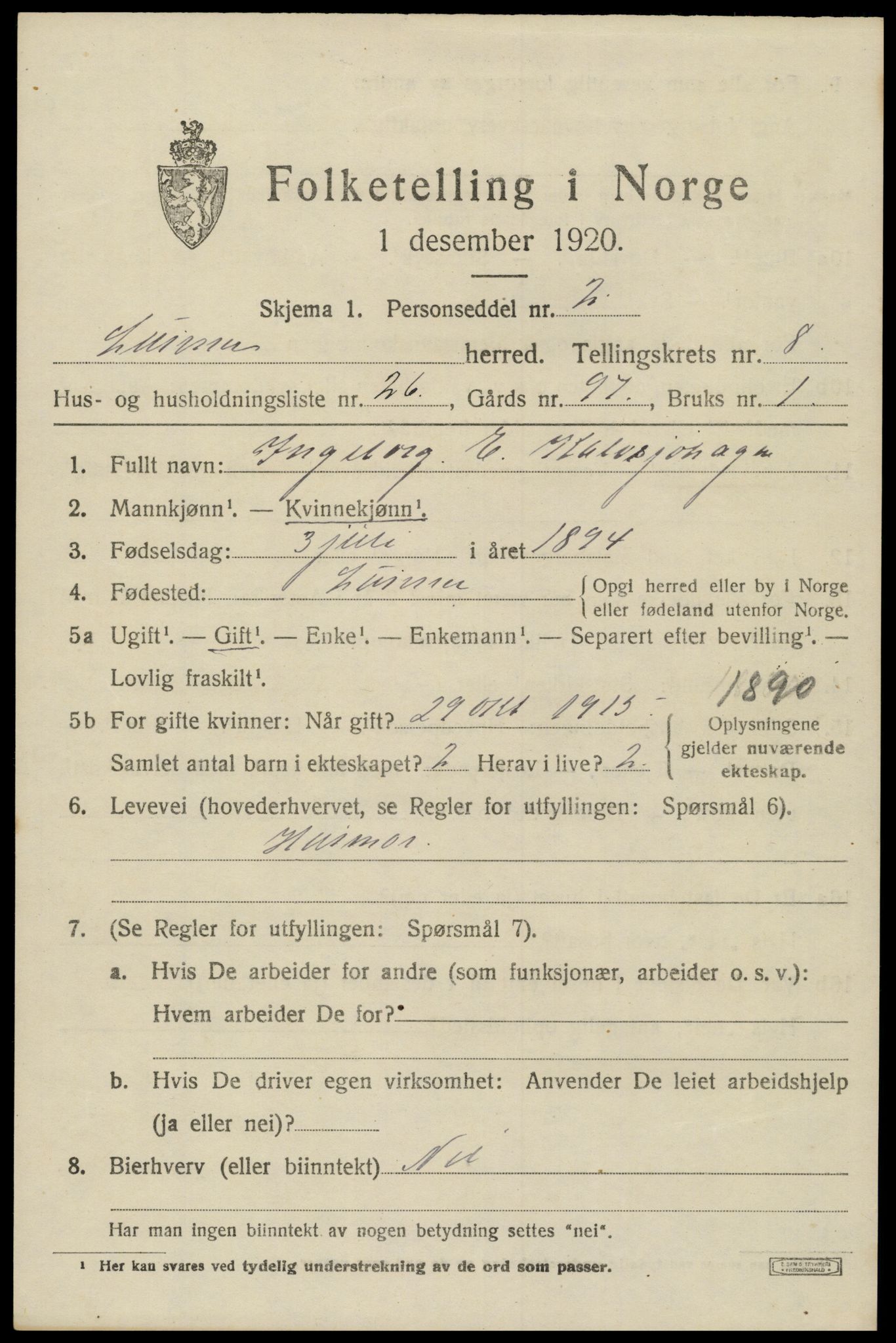 SAH, 1920 census for Lunner, 1920, p. 9319