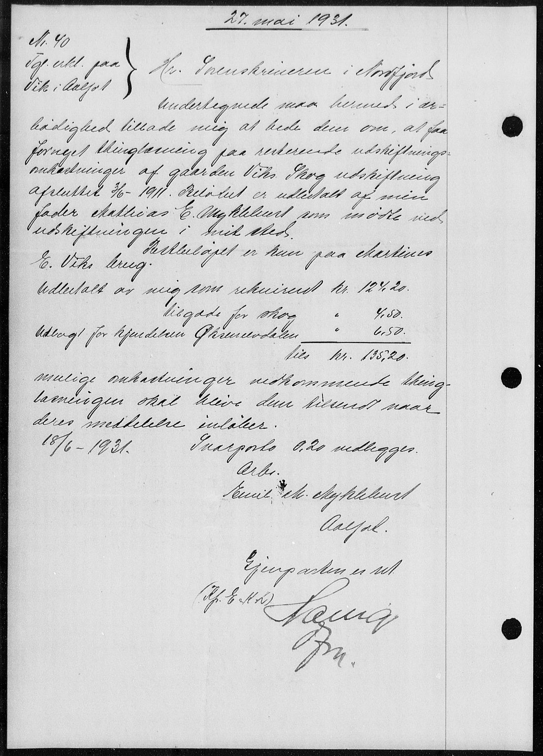 Nordfjord sorenskriveri, AV/SAB-A-2801/02/02b/02ba/L0074: Mortgage book no. II.B.a.74, 1931-1932, Deed date: 27.05.1931