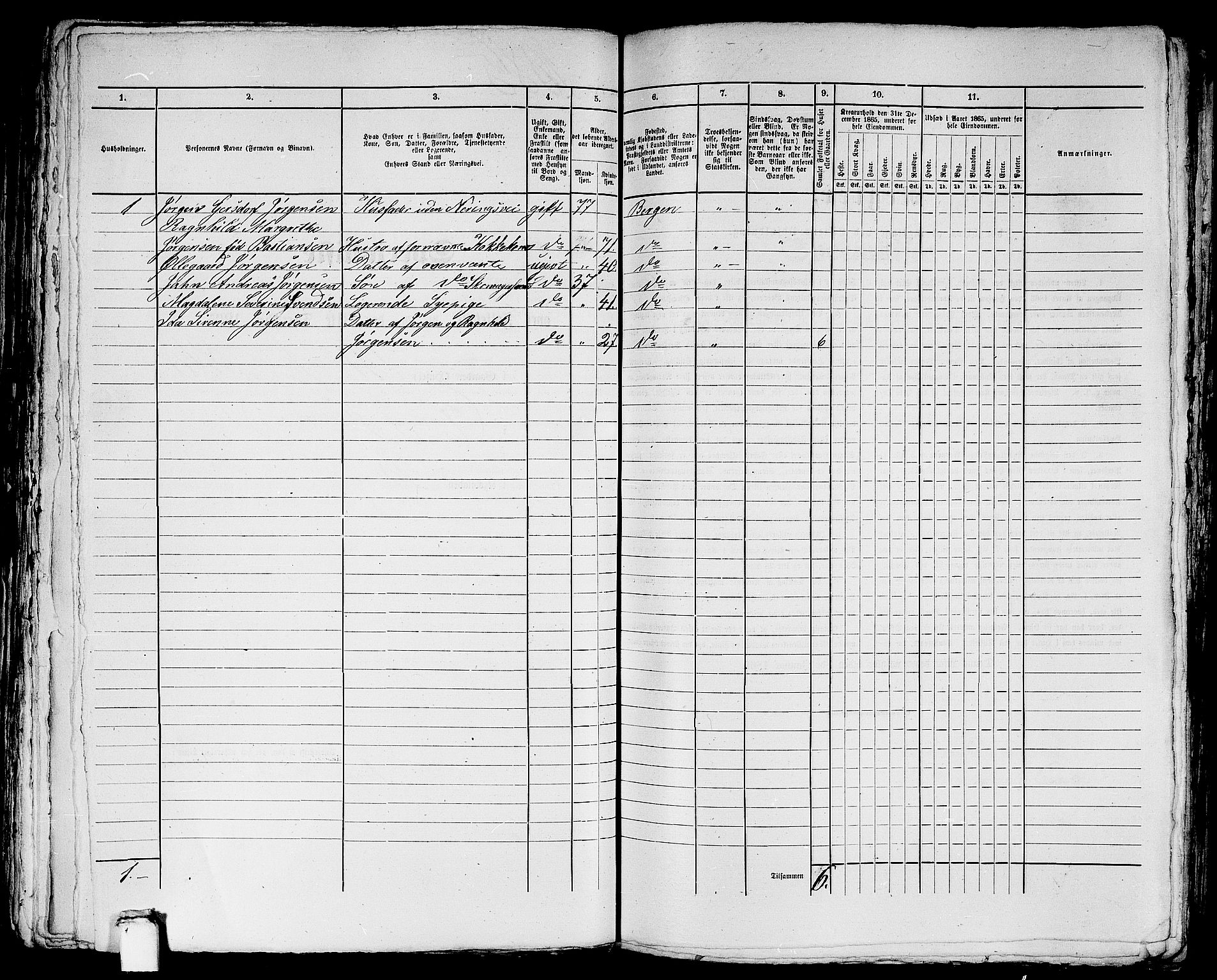 RA, 1865 census for Bergen, 1865, p. 2227