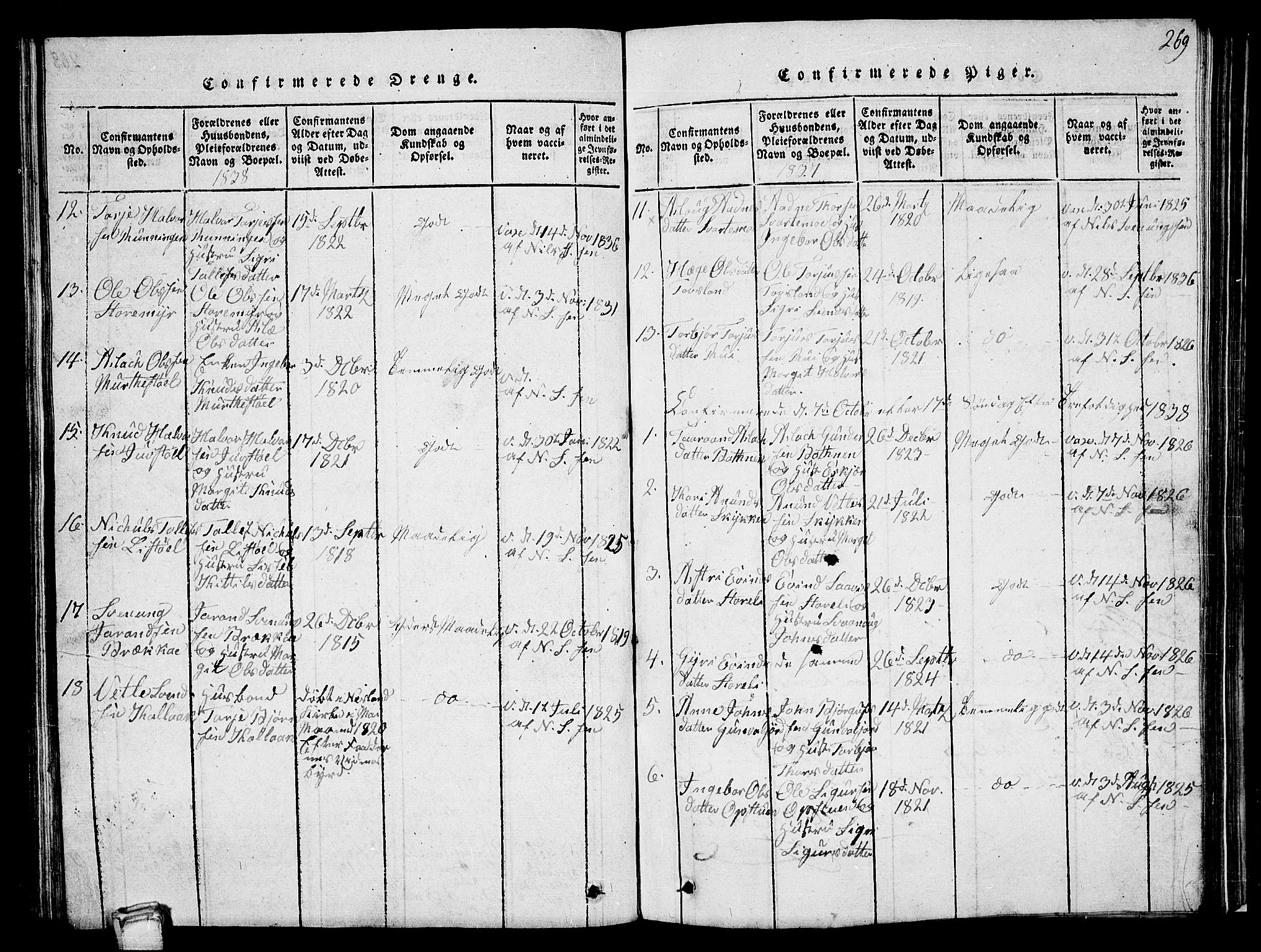 Vinje kirkebøker, SAKO/A-312/G/Ga/L0001: Parish register (copy) no. I 1, 1814-1843, p. 269