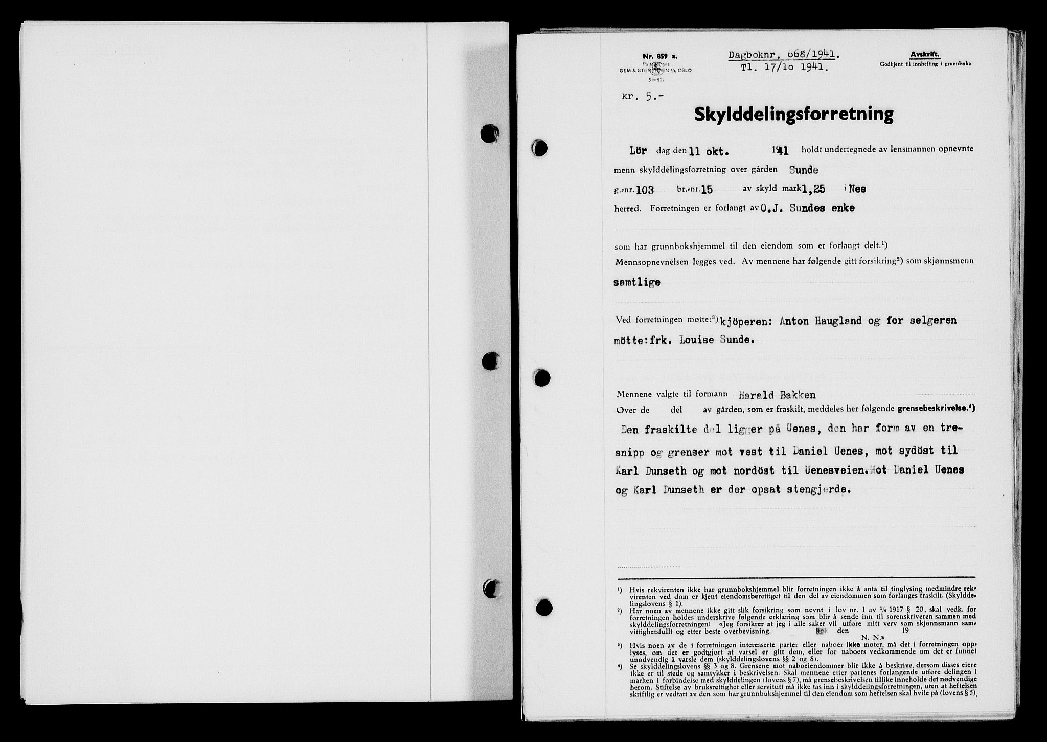 Flekkefjord sorenskriveri, AV/SAK-1221-0001/G/Gb/Gba/L0057: Mortgage book no. A-5, 1941-1942, Diary no: : 668/1941