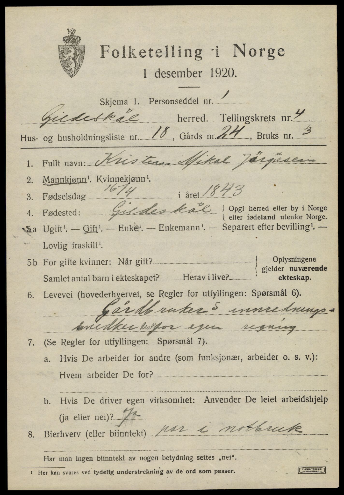 SAT, 1920 census for Gildeskål, 1920, p. 3928