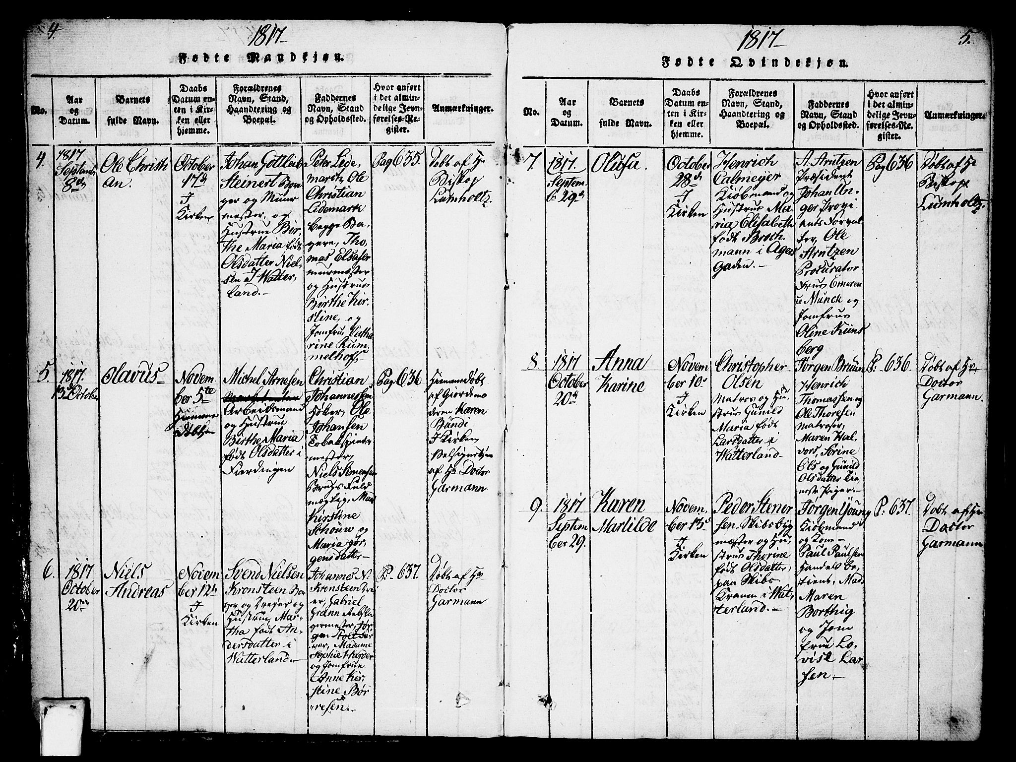 Oslo domkirke Kirkebøker, SAO/A-10752/F/Fa/L0007: Parish register (official) no. 7, 1817-1824, p. 4-5