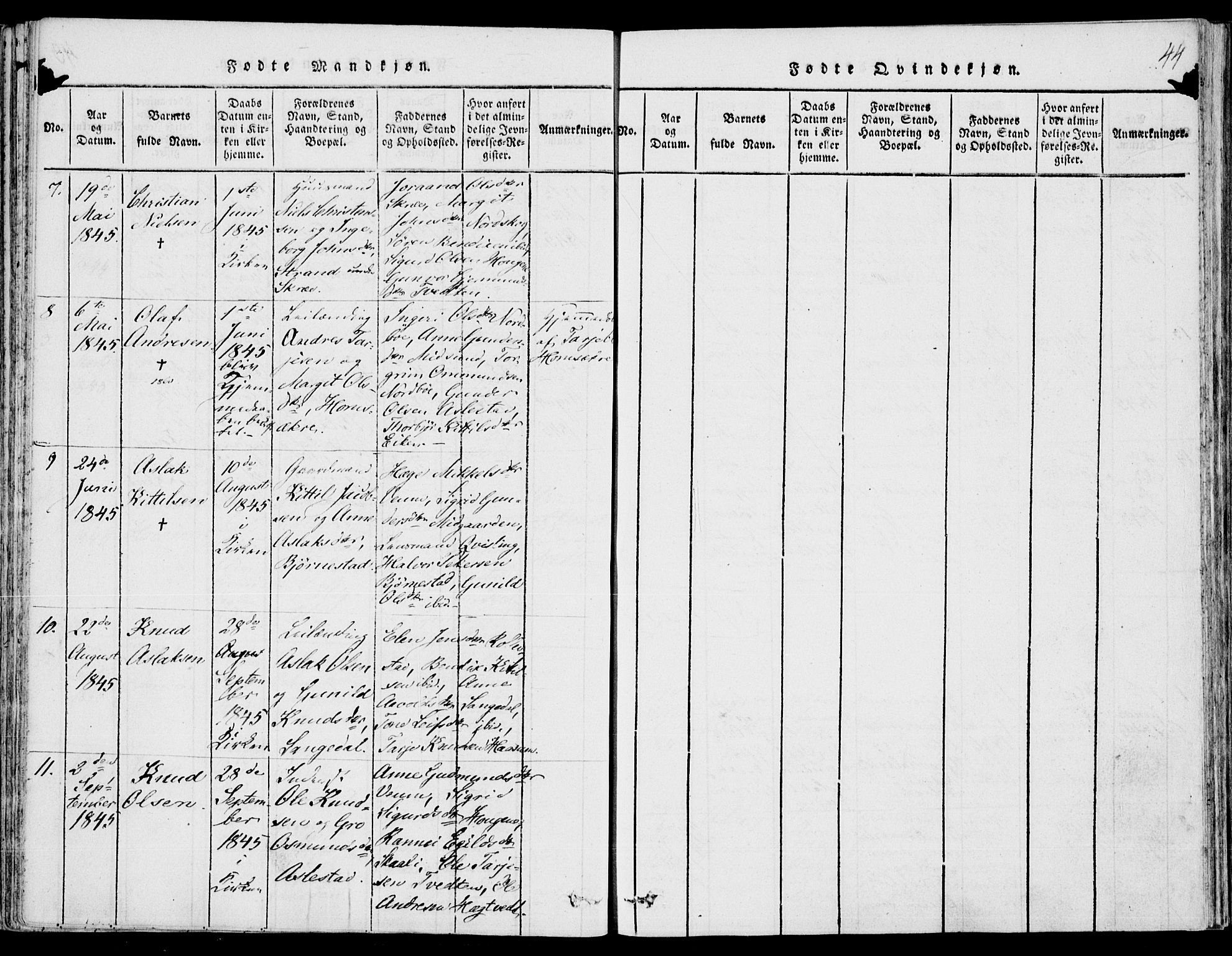 Fyresdal kirkebøker, SAKO/A-263/F/Fb/L0001: Parish register (official) no. II 1, 1815-1854, p. 44