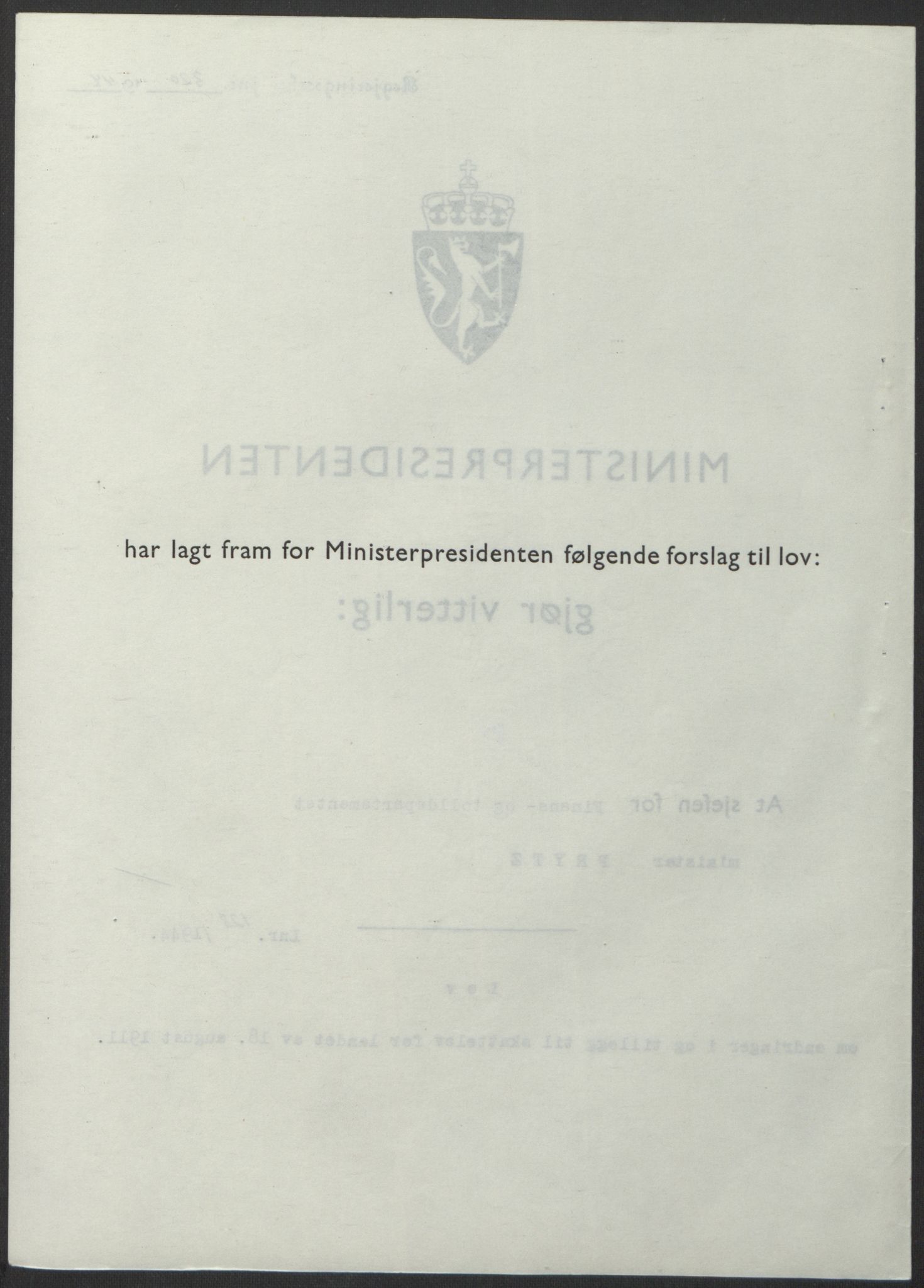 NS-administrasjonen 1940-1945 (Statsrådsekretariatet, de kommisariske statsråder mm), AV/RA-S-4279/D/Db/L0100: Lover, 1944, p. 610