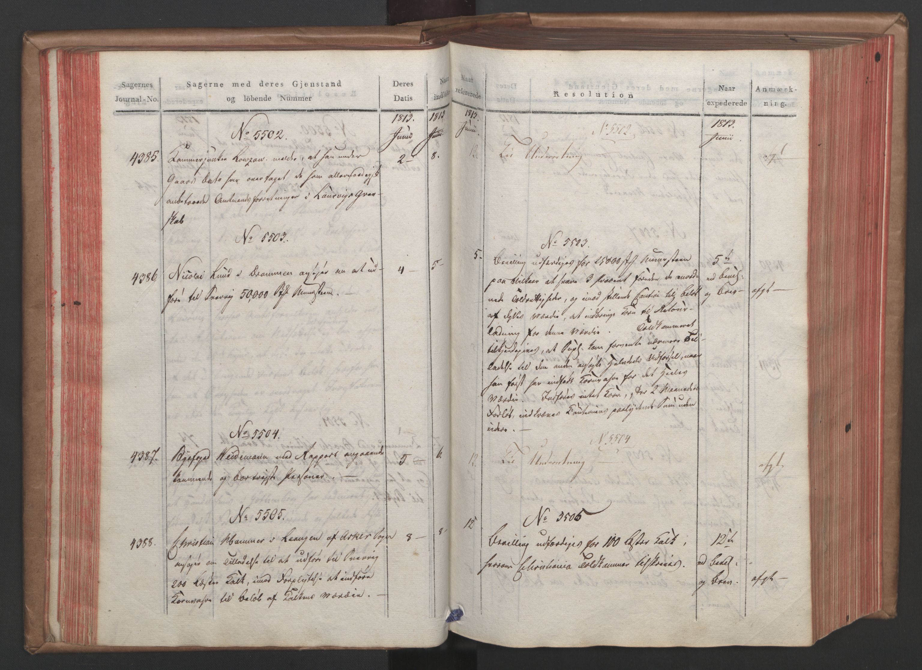 Stattholderembetet 1810-1814, 1. kontor (Kontor A), AV/RA-EA-2872/Ab/L0006: Referatprotokoll,  j.nr. 4244-5022,  l.nr. 5322-6289, 1813, p. 59