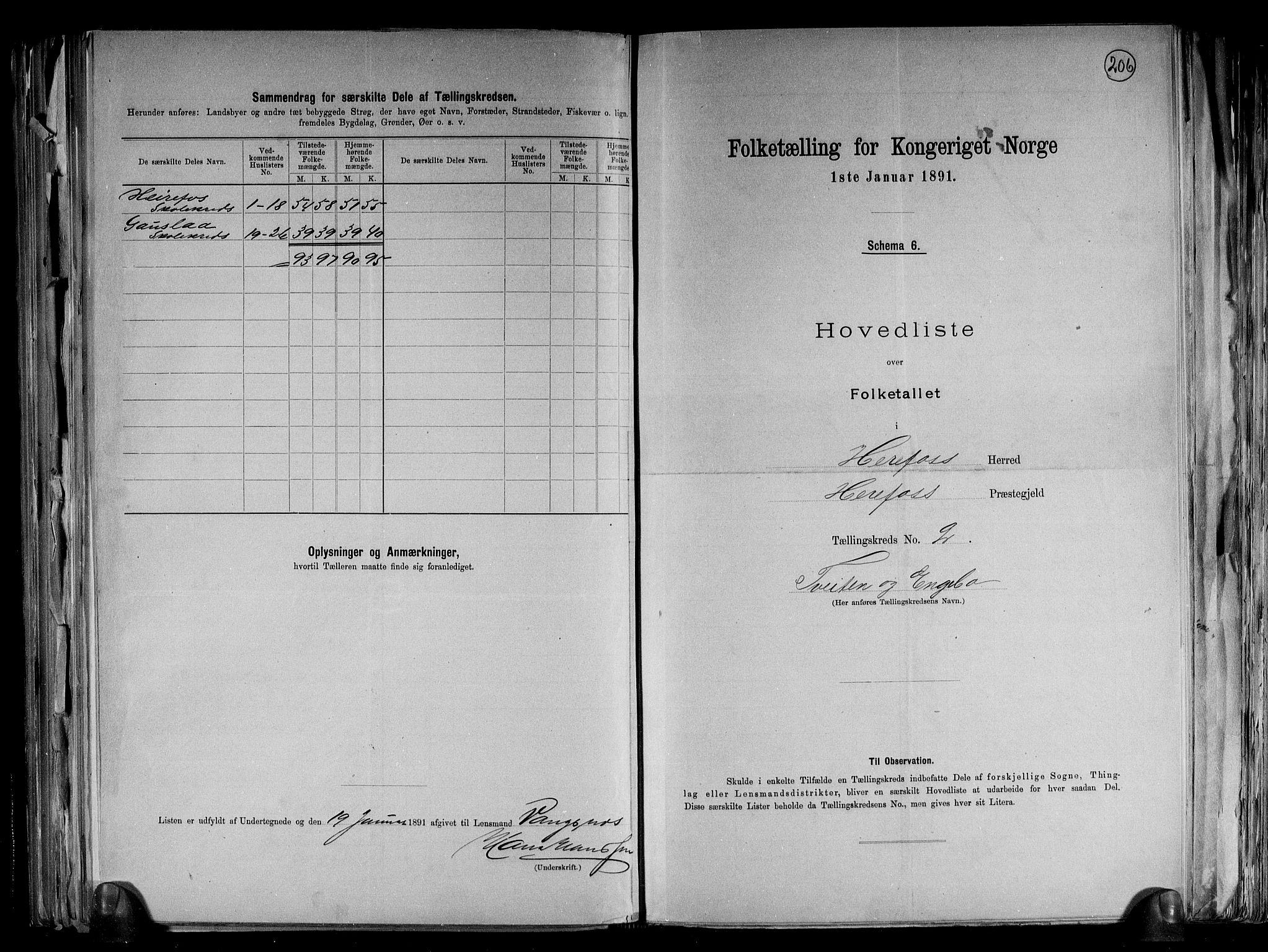 RA, 1891 census for 0933 Herefoss, 1891, p. 7