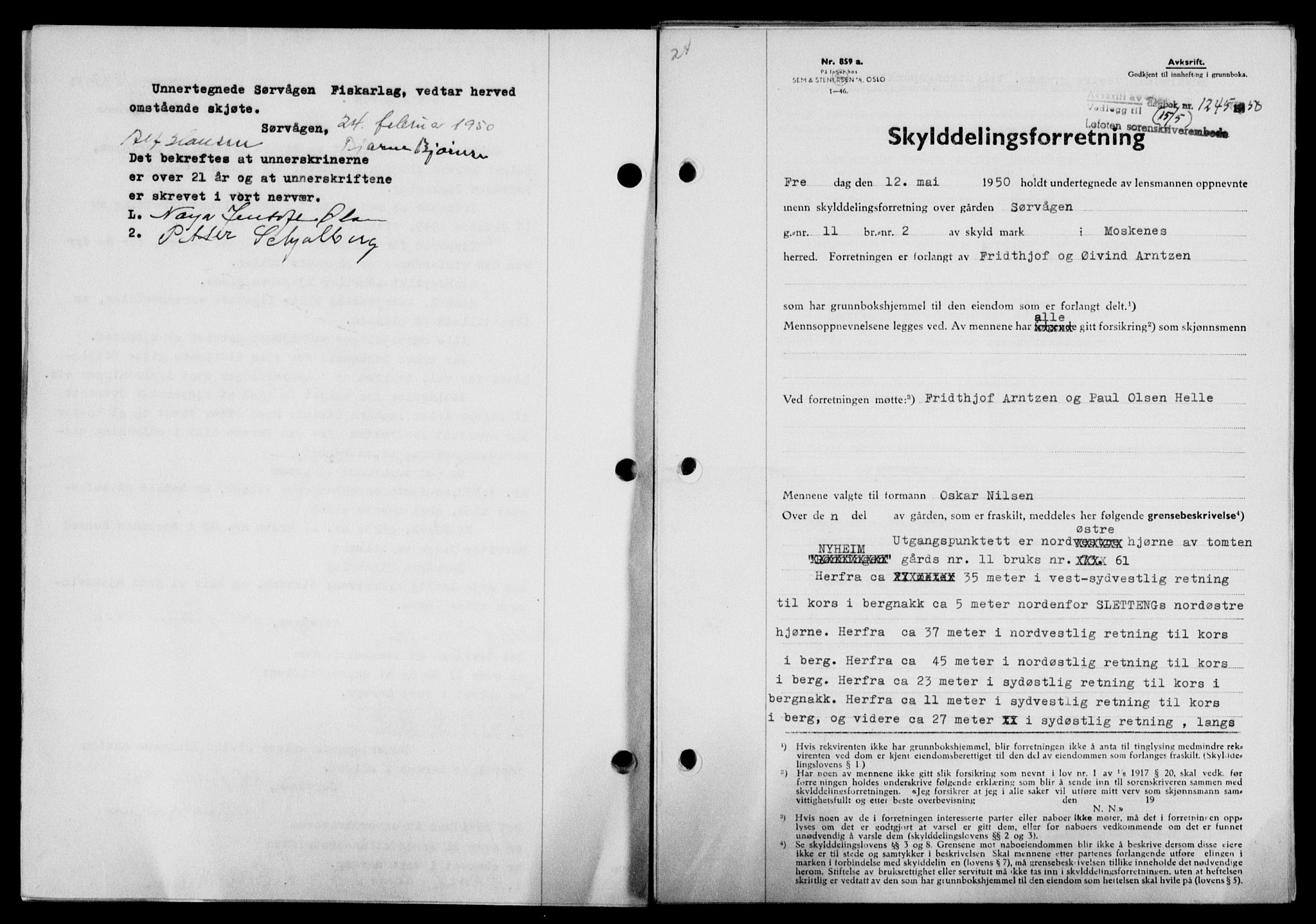 Lofoten sorenskriveri, SAT/A-0017/1/2/2C/L0023a: Mortgage book no. 23a, 1950-1950, Diary no: : 1245/1950