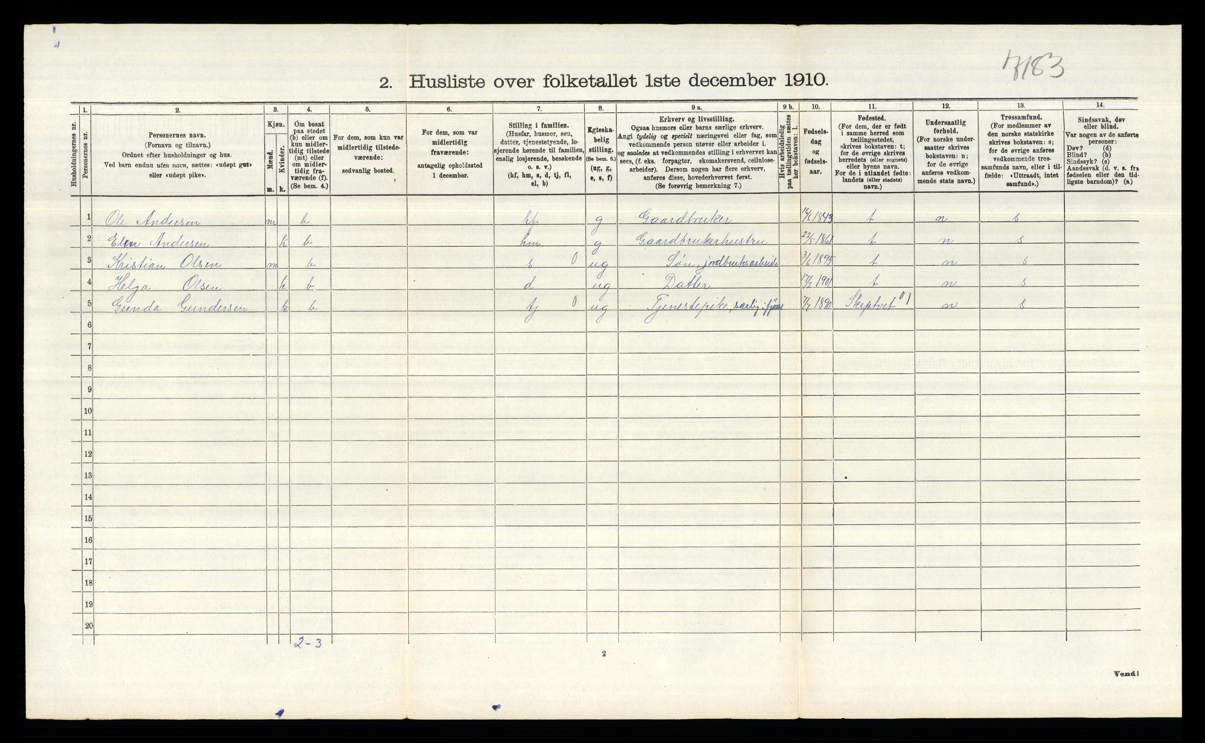 RA, 1910 census for Tune, 1910, p. 2199