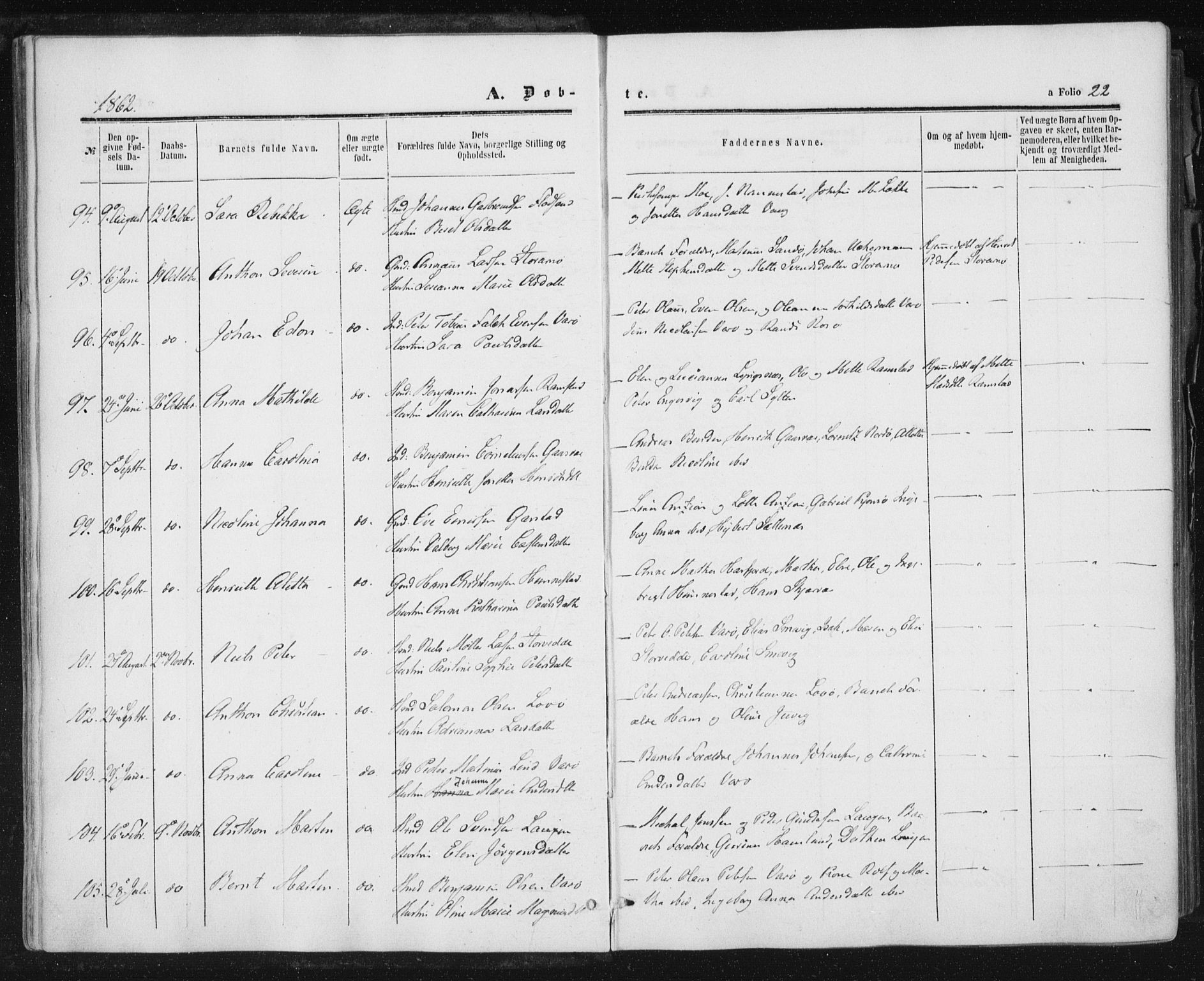 Ministerialprotokoller, klokkerbøker og fødselsregistre - Nord-Trøndelag, AV/SAT-A-1458/784/L0670: Parish register (official) no. 784A05, 1860-1876, p. 22