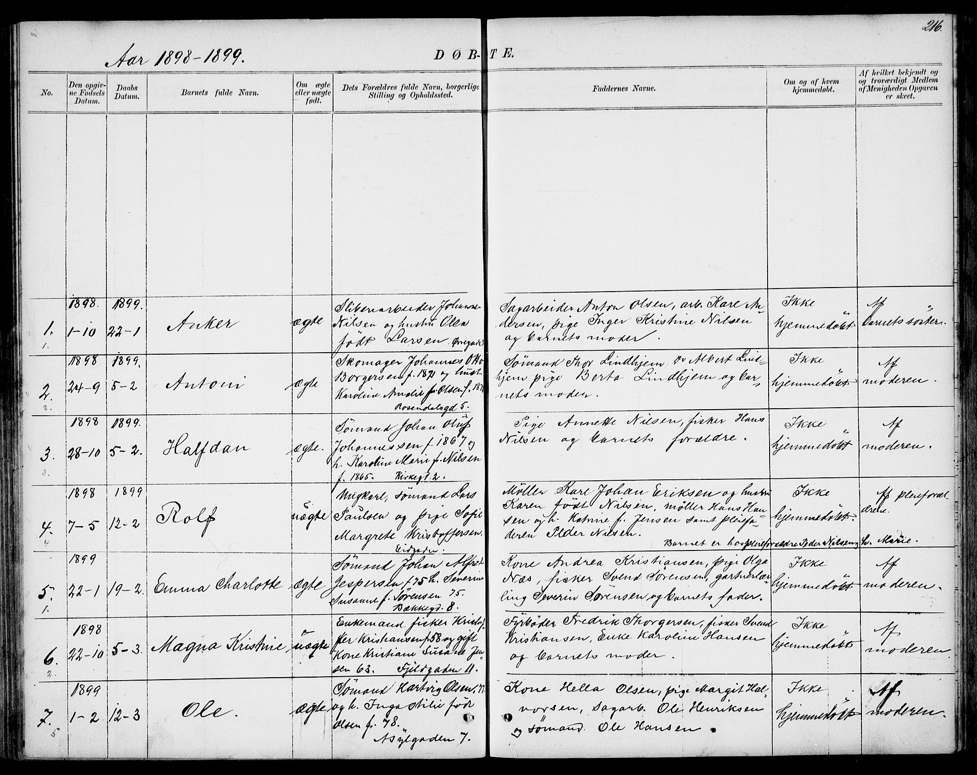 Larvik kirkebøker, AV/SAKO-A-352/G/Gb/L0003: Parish register (copy) no. II 3, 1867-1899, p. 216