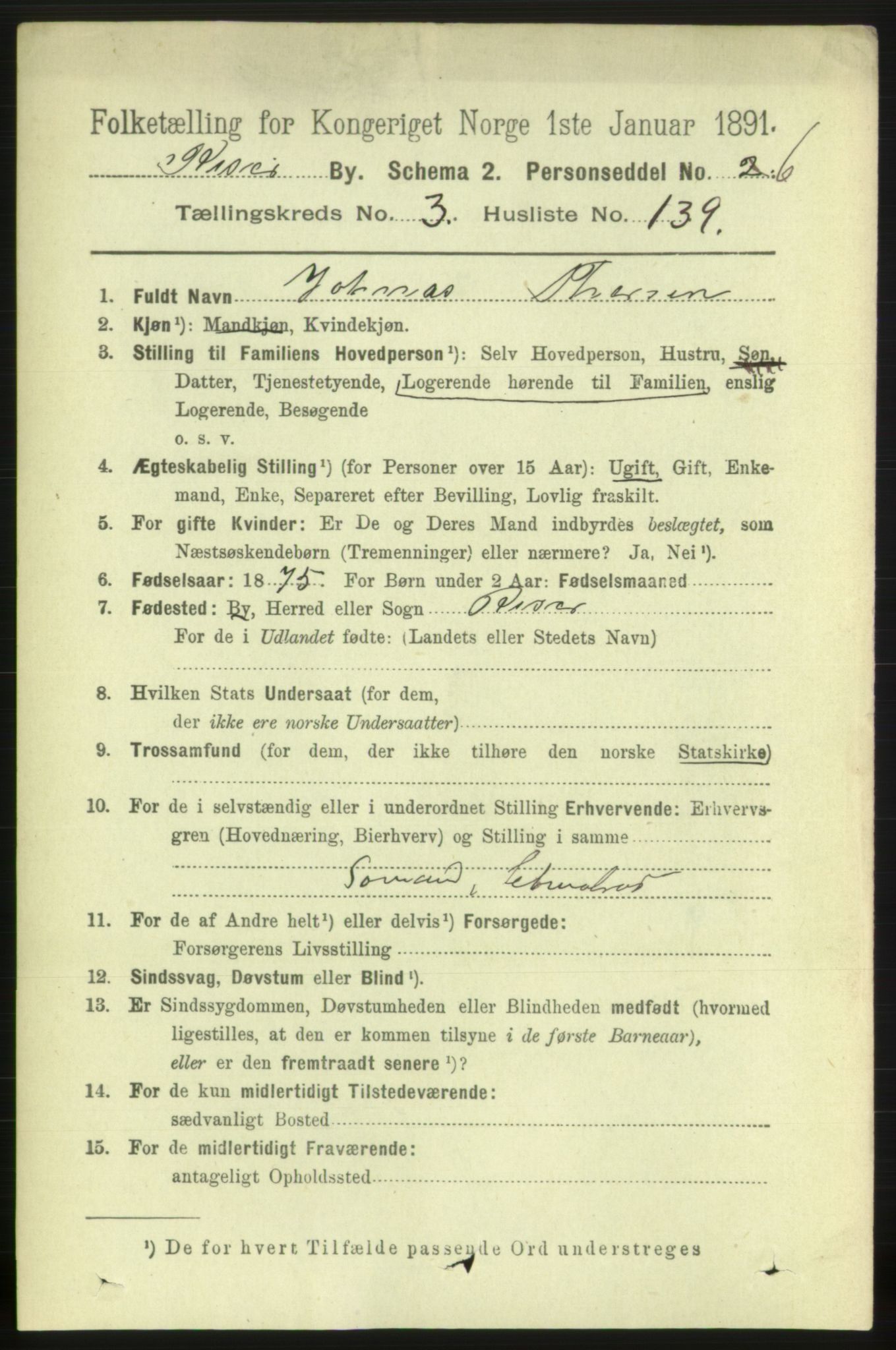 RA, 1891 census for 0901 Risør, 1891, p. 4164