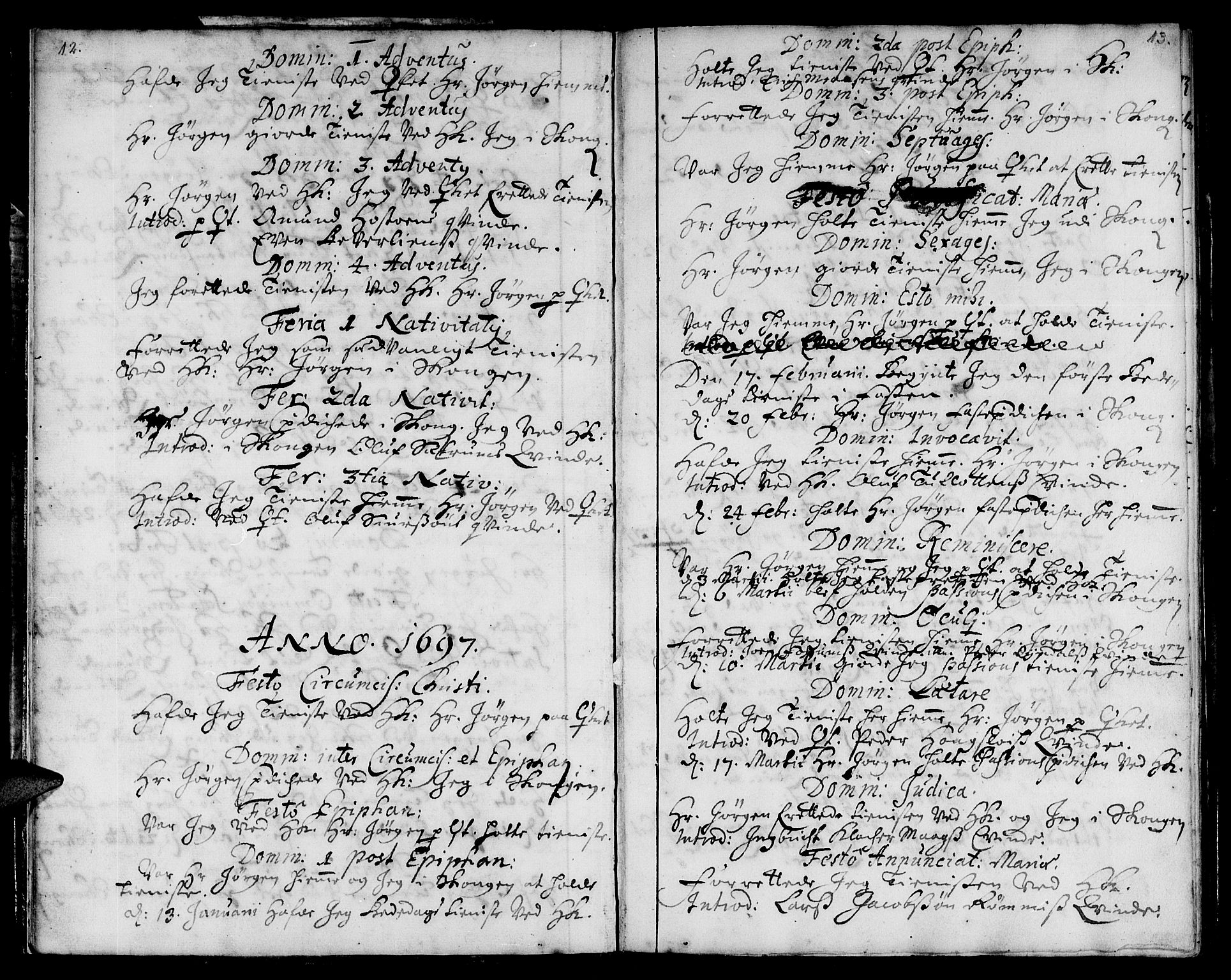 Ministerialprotokoller, klokkerbøker og fødselsregistre - Sør-Trøndelag, SAT/A-1456/668/L0801: Parish register (official) no. 668A01, 1695-1716, p. 12-13