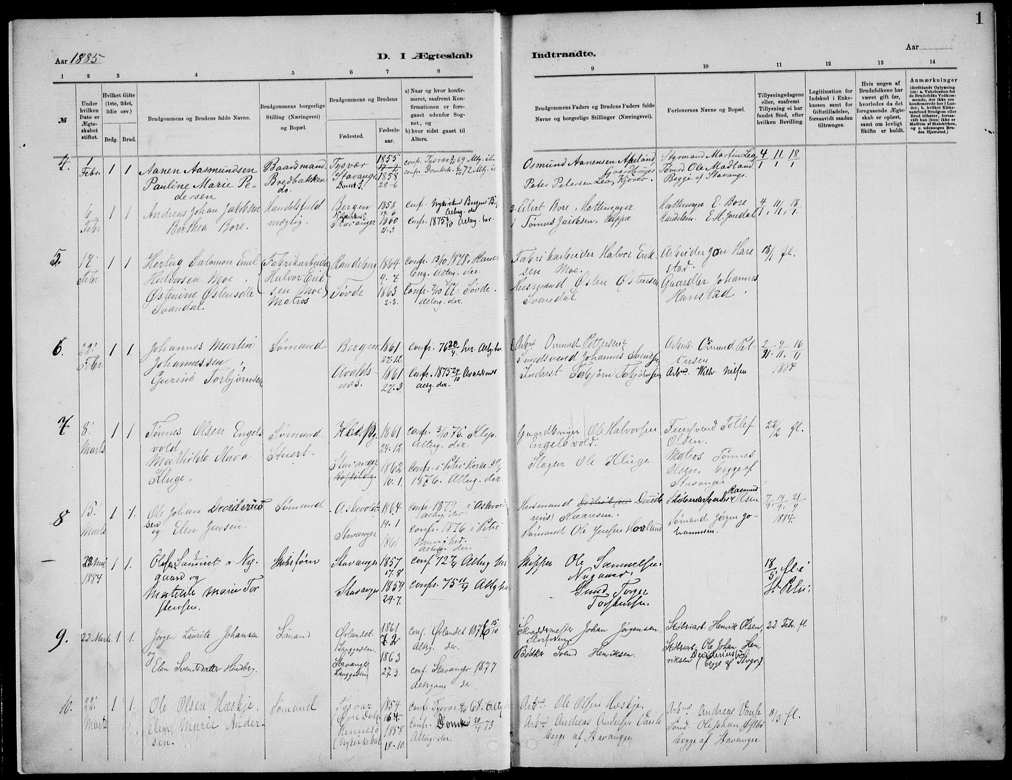 St. Petri sokneprestkontor, SAST/A-101813/001/30/30BB/L0005: Parish register (copy) no. B 5, 1878-1895, p. 1