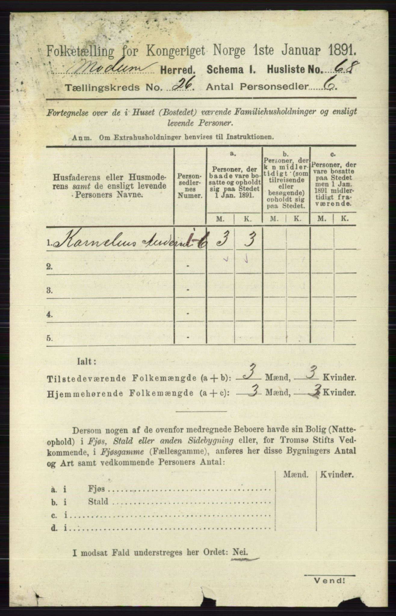 RA, 1891 census for 0623 Modum, 1891, p. 9383