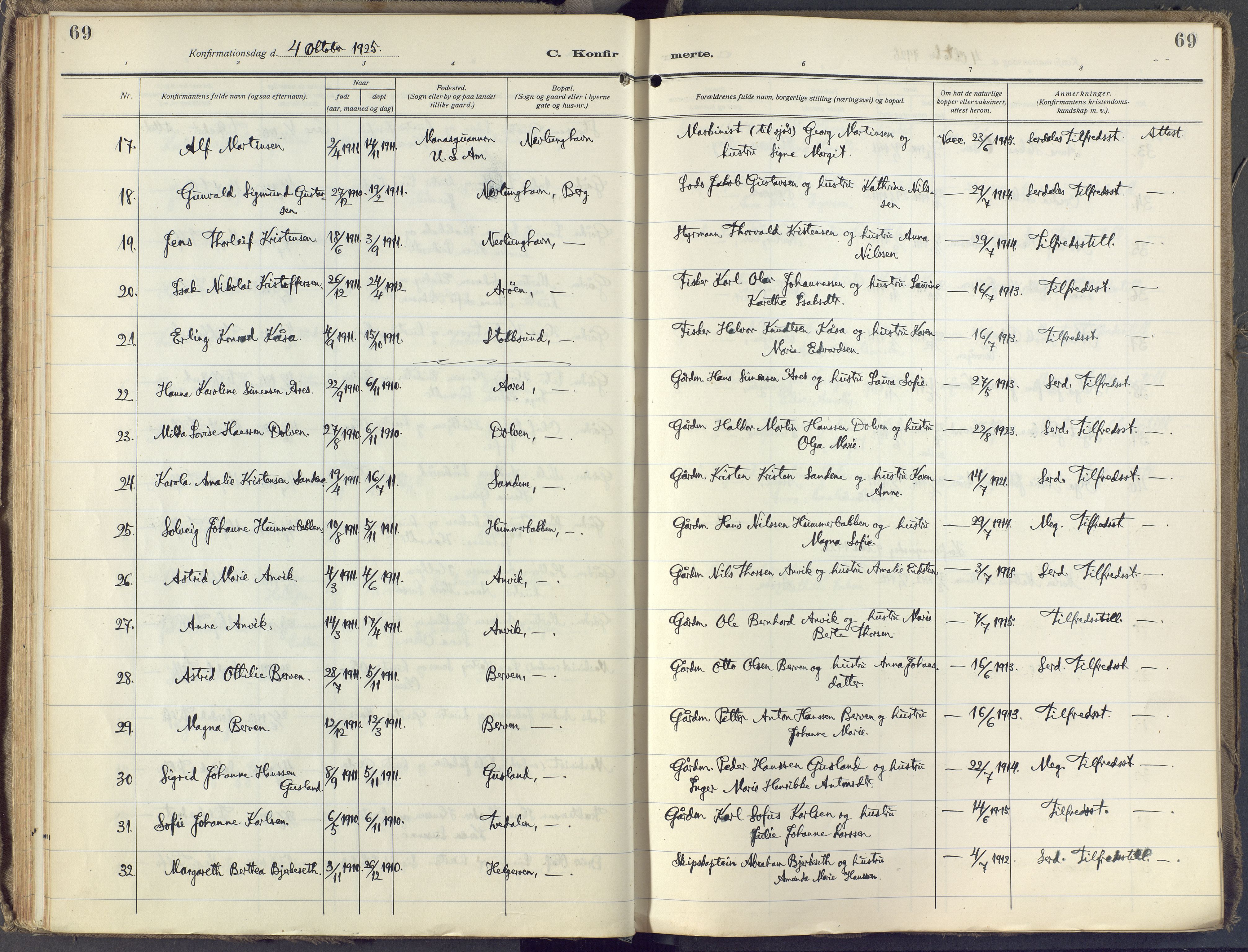 Brunlanes kirkebøker, AV/SAKO-A-342/F/Fb/L0004: Parish register (official) no. II 4, 1923-1940, p. 69