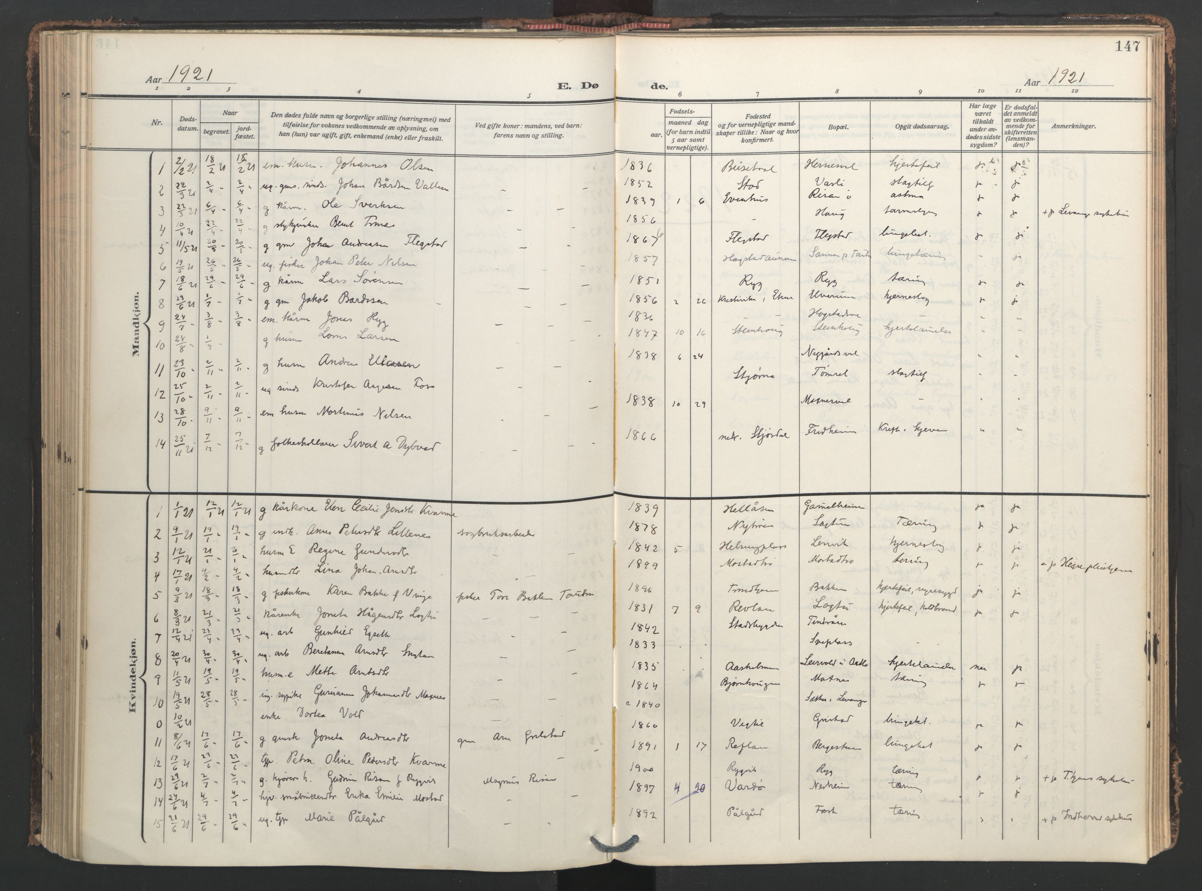 Ministerialprotokoller, klokkerbøker og fødselsregistre - Nord-Trøndelag, SAT/A-1458/713/L0123: Parish register (official) no. 713A12, 1911-1925, p. 147