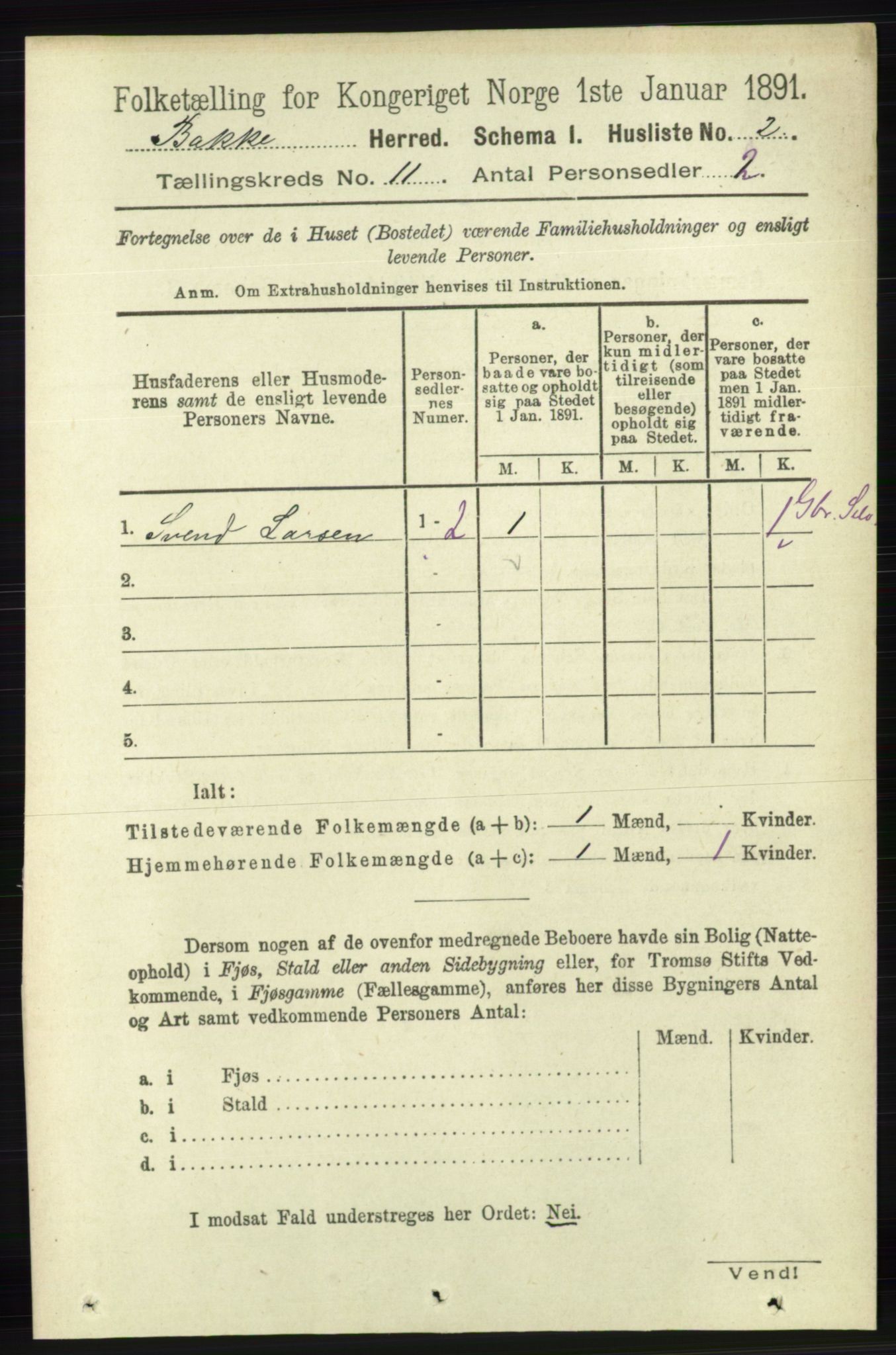 RA, 1891 census for 1045 Bakke, 1891, p. 2204