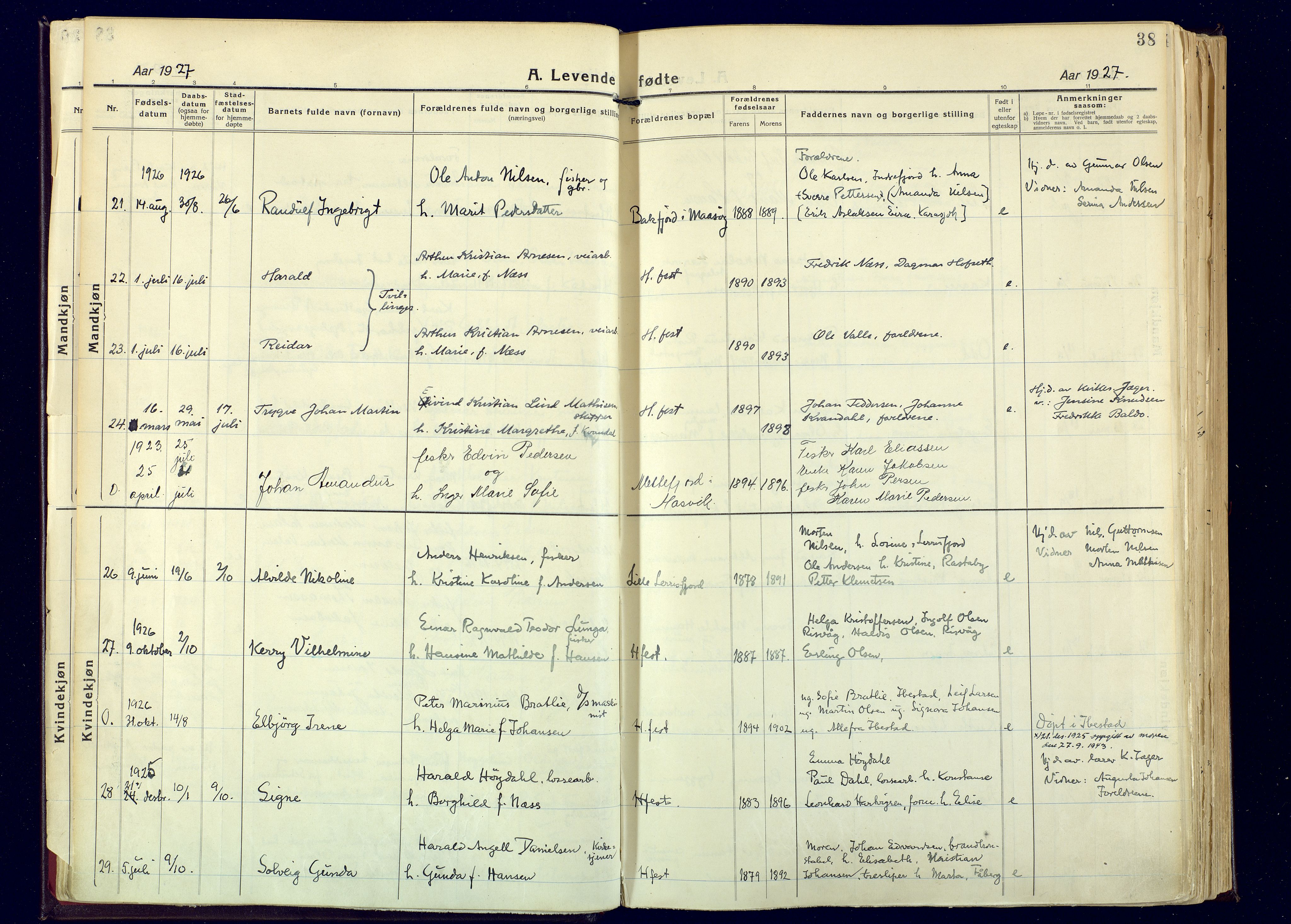 Hammerfest sokneprestkontor, SATØ/S-1347: Parish register (official) no. 17, 1923-1933, p. 38