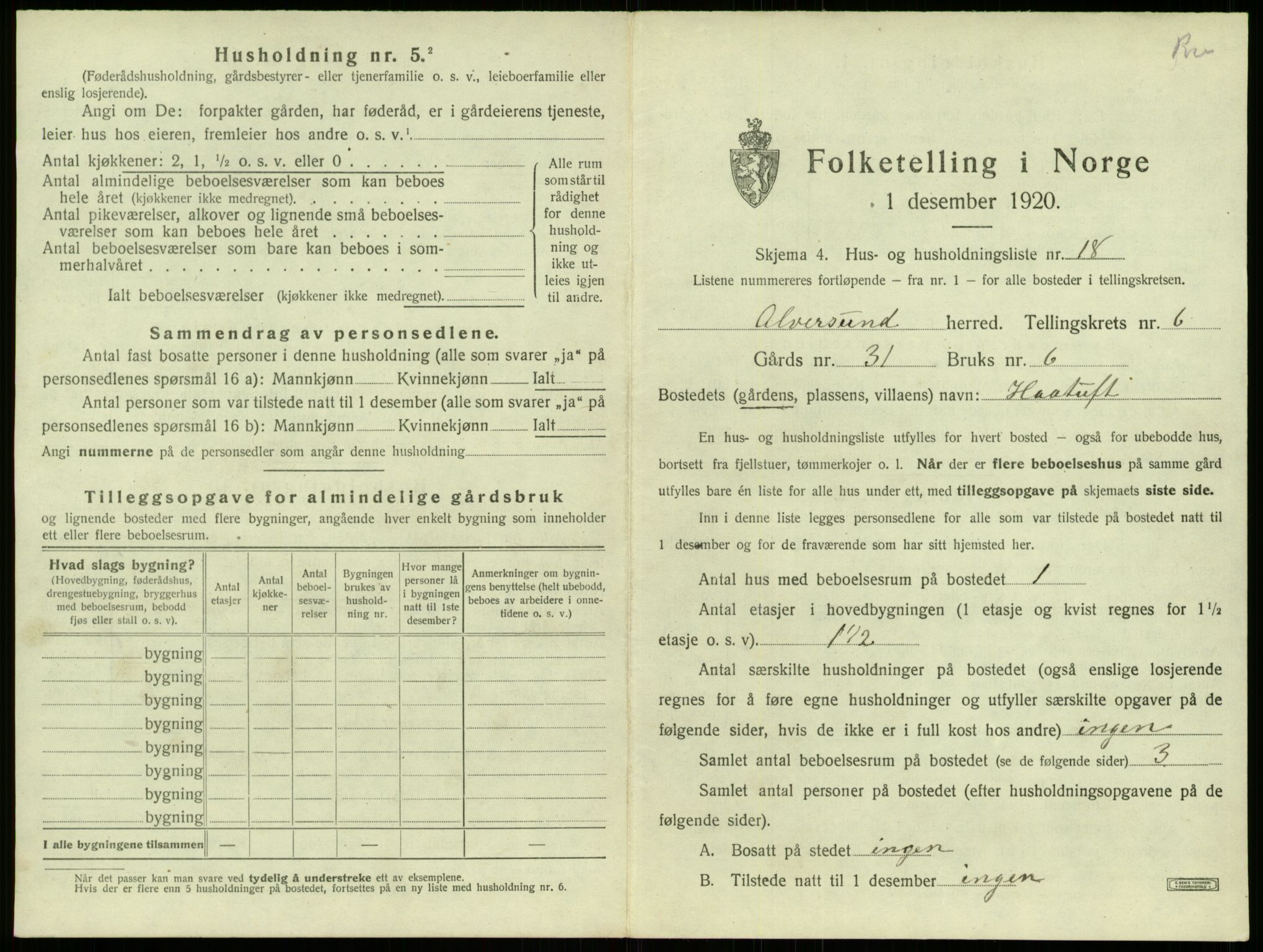 SAB, 1920 census for Alversund, 1920, p. 551