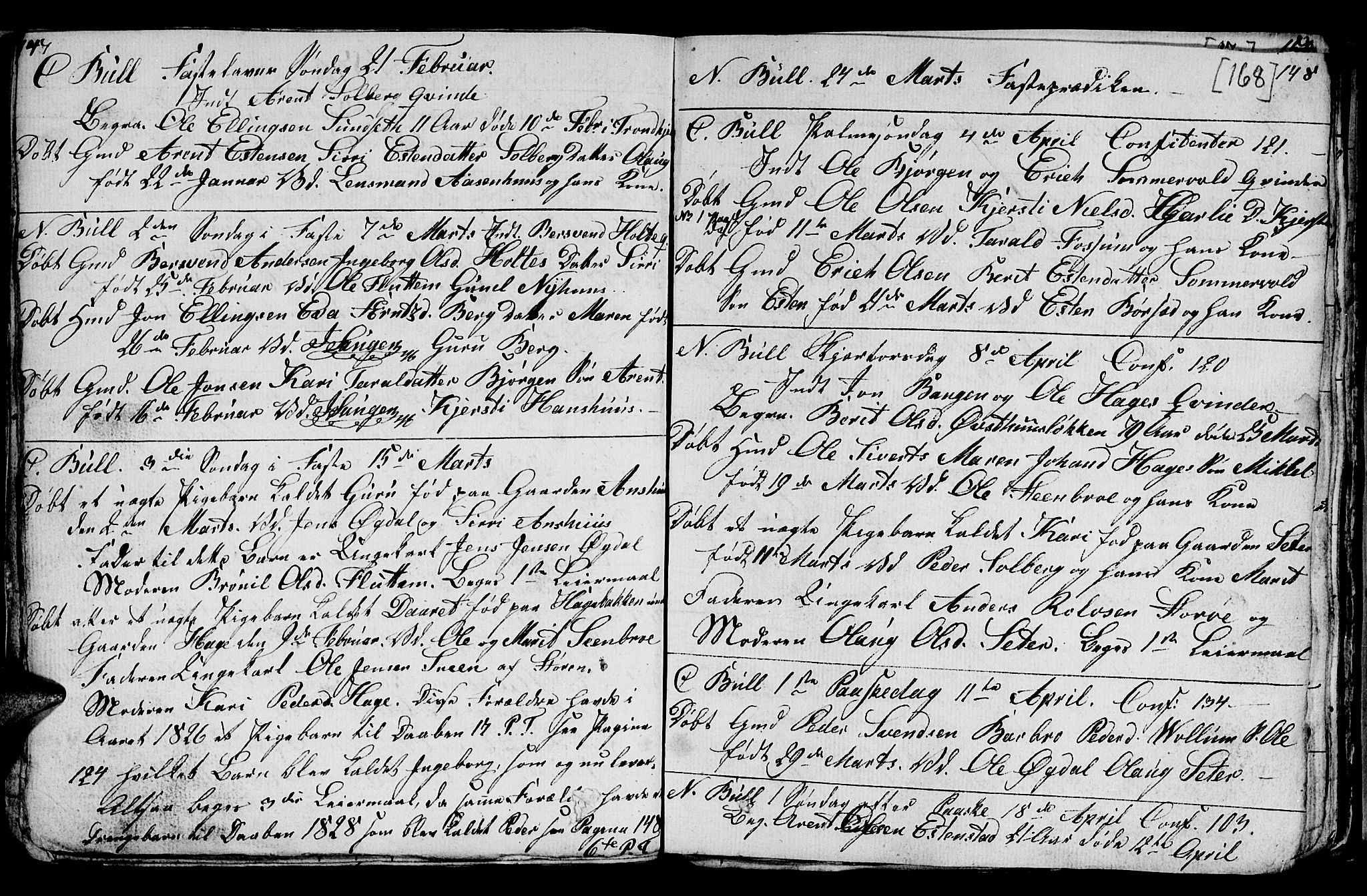 Ministerialprotokoller, klokkerbøker og fødselsregistre - Sør-Trøndelag, SAT/A-1456/689/L1042: Parish register (copy) no. 689C01, 1812-1841, p. 167-168