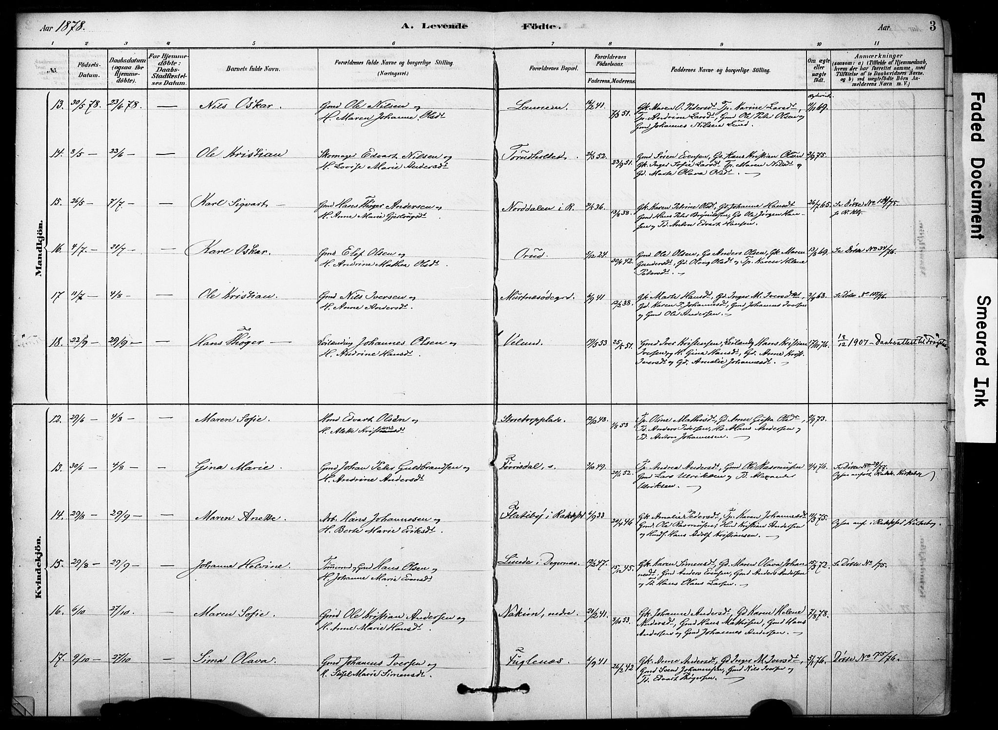 Rakkestad prestekontor Kirkebøker, AV/SAO-A-2008/F/Fb/L0001: Parish register (official) no. II 1, 1878-1899, p. 3