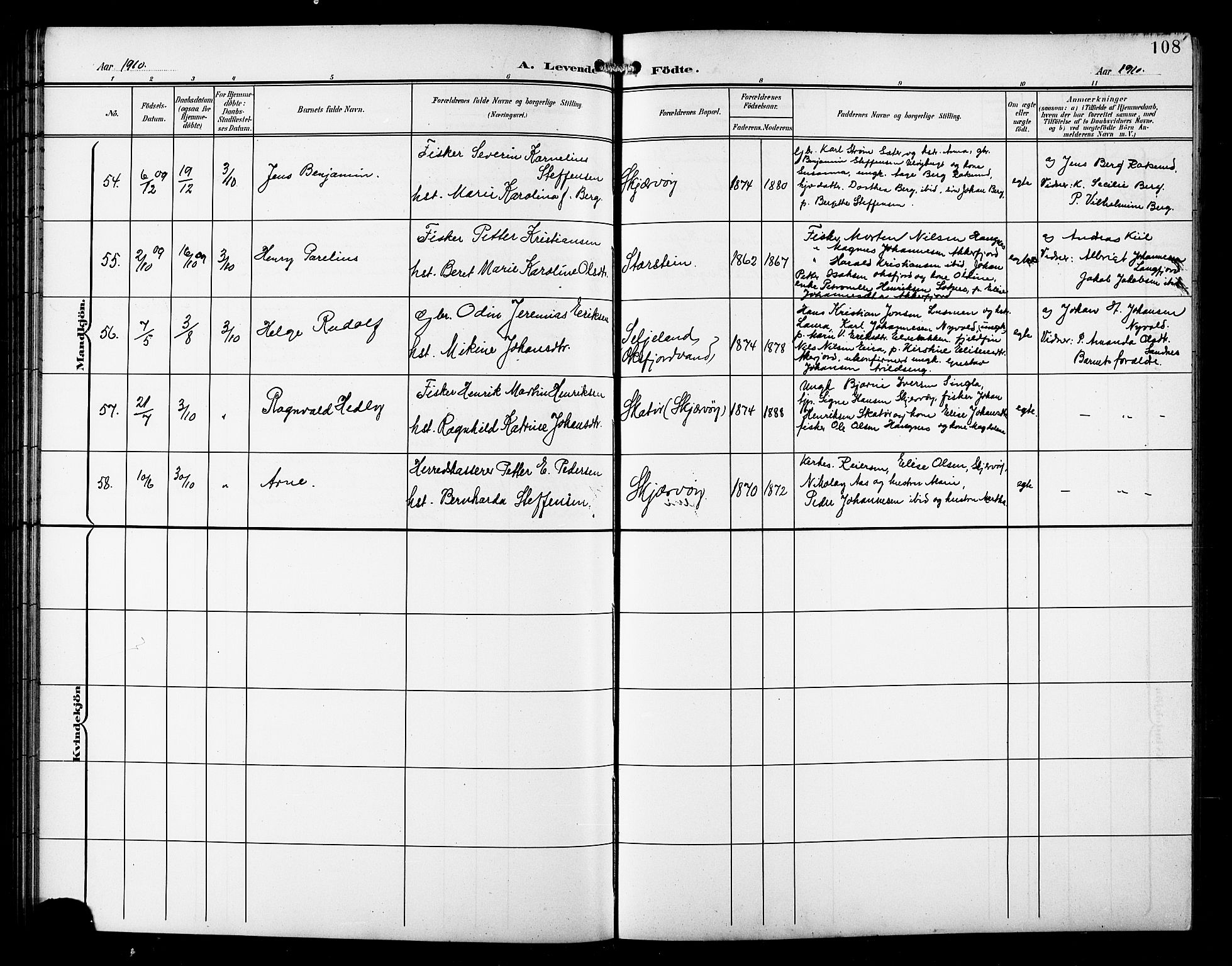 Skjervøy sokneprestkontor, AV/SATØ-S-1300/H/Ha/Hab/L0008klokker: Parish register (copy) no. 8, 1900-1910, p. 108