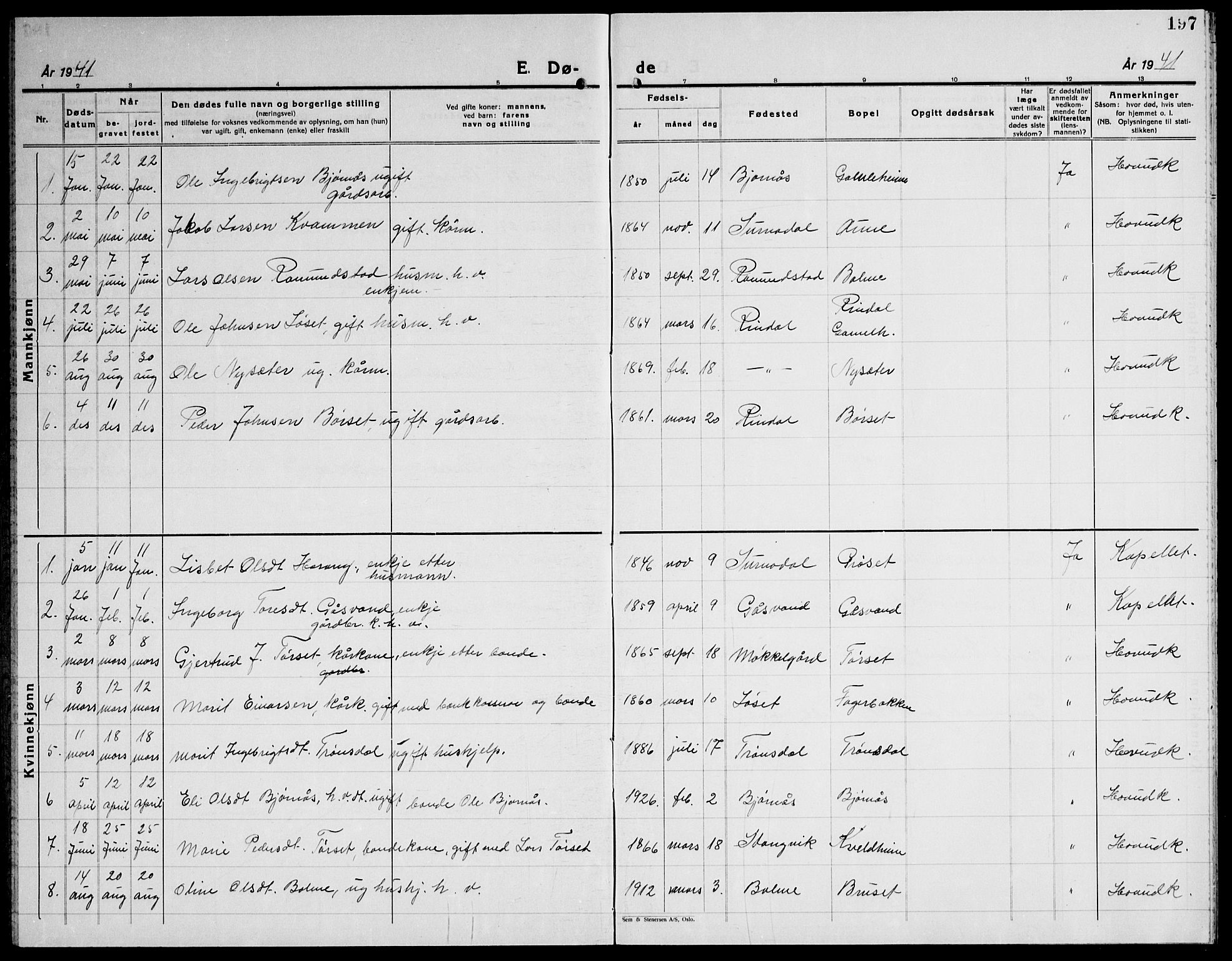 Ministerialprotokoller, klokkerbøker og fødselsregistre - Møre og Romsdal, AV/SAT-A-1454/598/L1080: Parish register (copy) no. 598C05, 1927-1944, p. 197