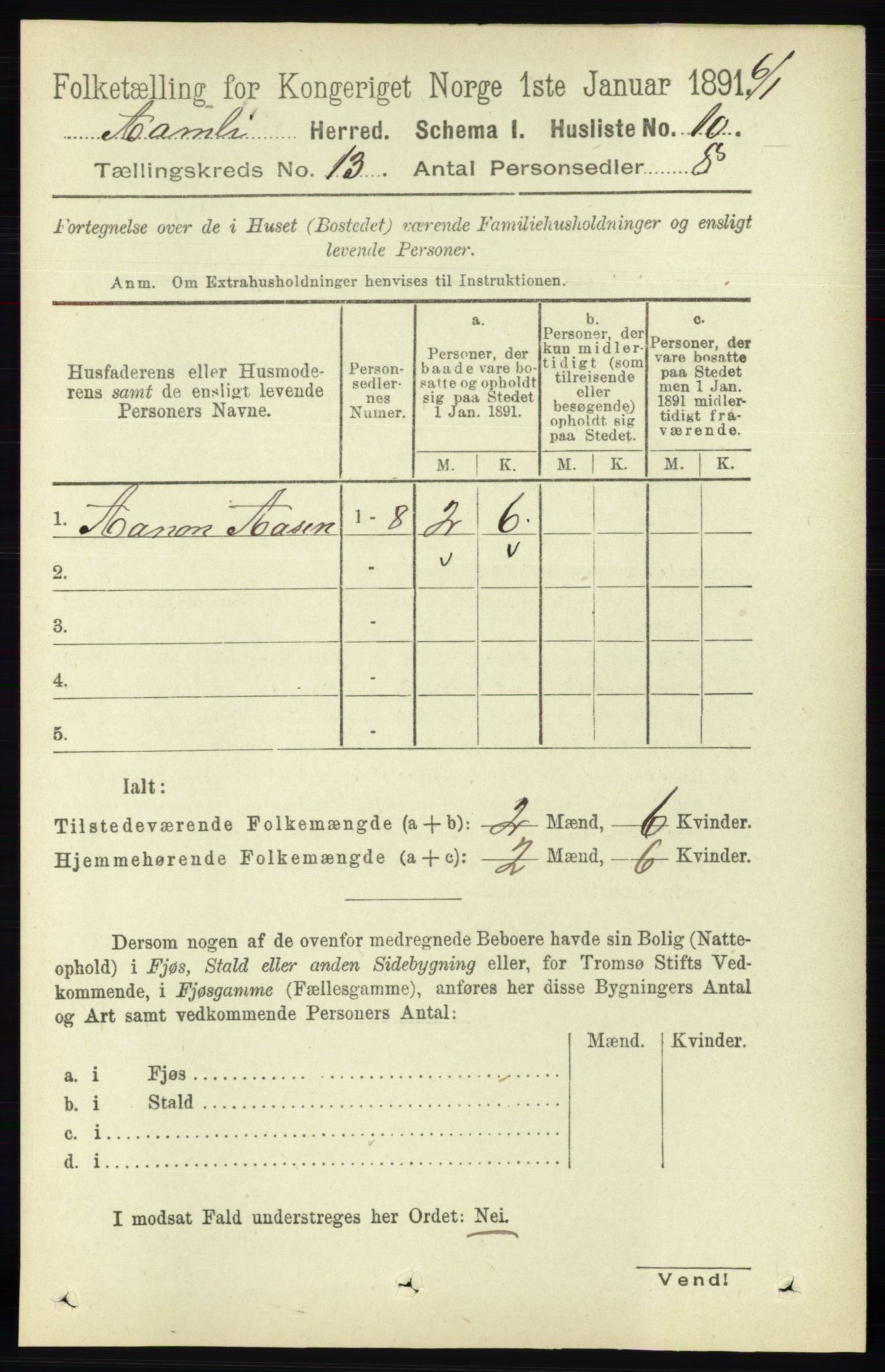 RA, 1891 census for 0929 Åmli, 1891, p. 2141