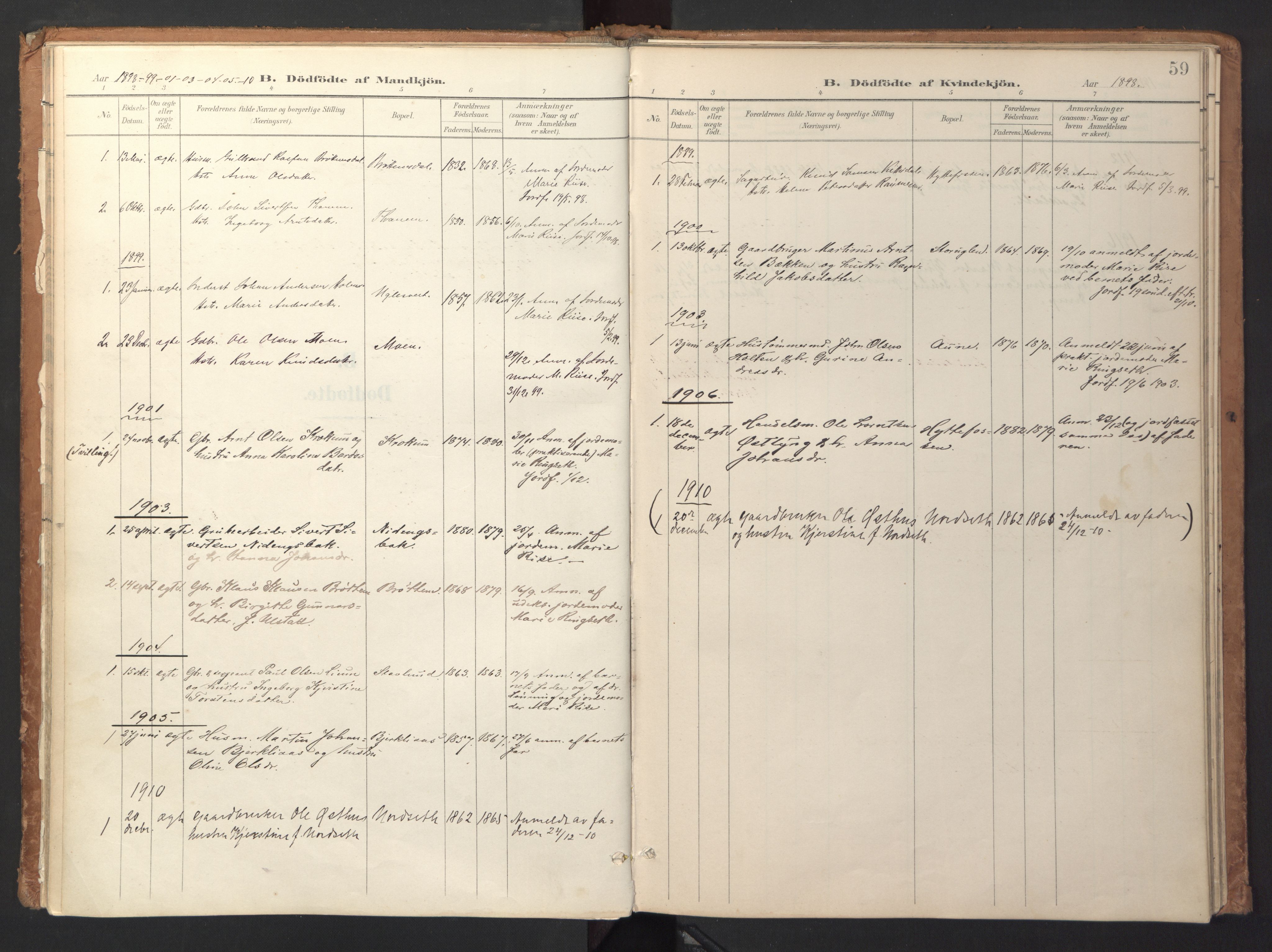Ministerialprotokoller, klokkerbøker og fødselsregistre - Sør-Trøndelag, SAT/A-1456/618/L0448: Parish register (official) no. 618A11, 1898-1916, p. 59