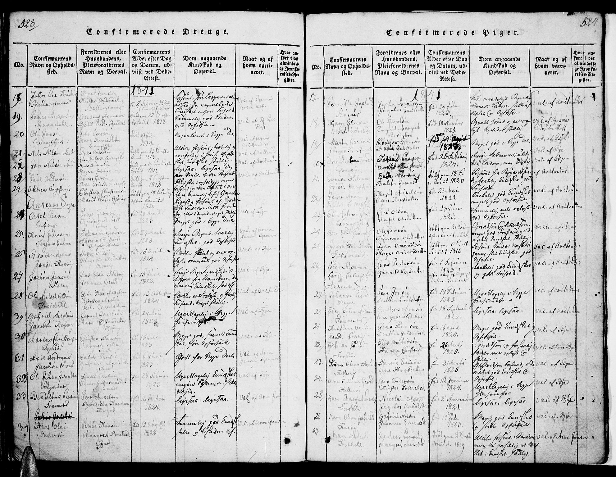 Ministerialprotokoller, klokkerbøker og fødselsregistre - Nordland, AV/SAT-A-1459/863/L0894: Parish register (official) no. 863A06, 1821-1851, p. 523-524