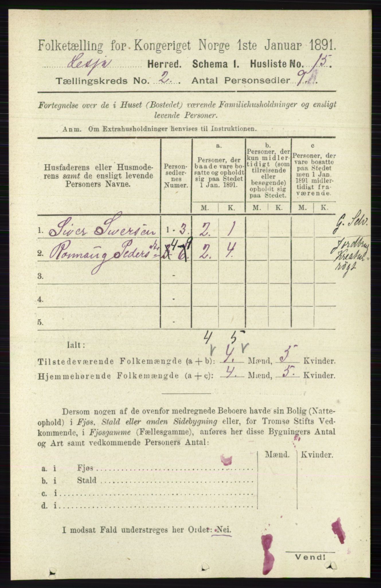 RA, 1891 census for 0512 Lesja, 1891, p. 384