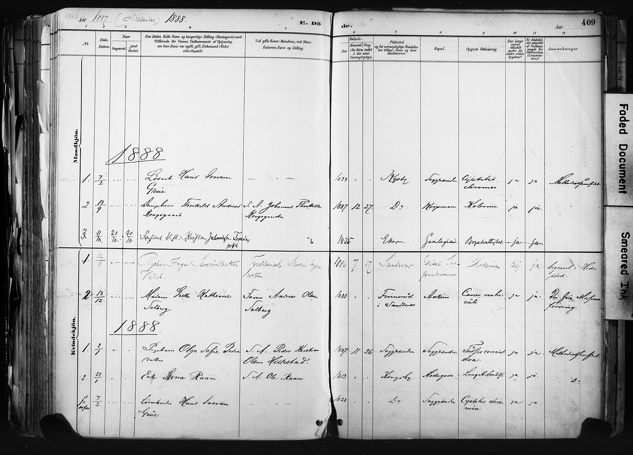 Kongsberg kirkebøker, SAKO/A-22/F/Fb/L0002: Parish register (official) no. II 2, 1886-1896, p. 409