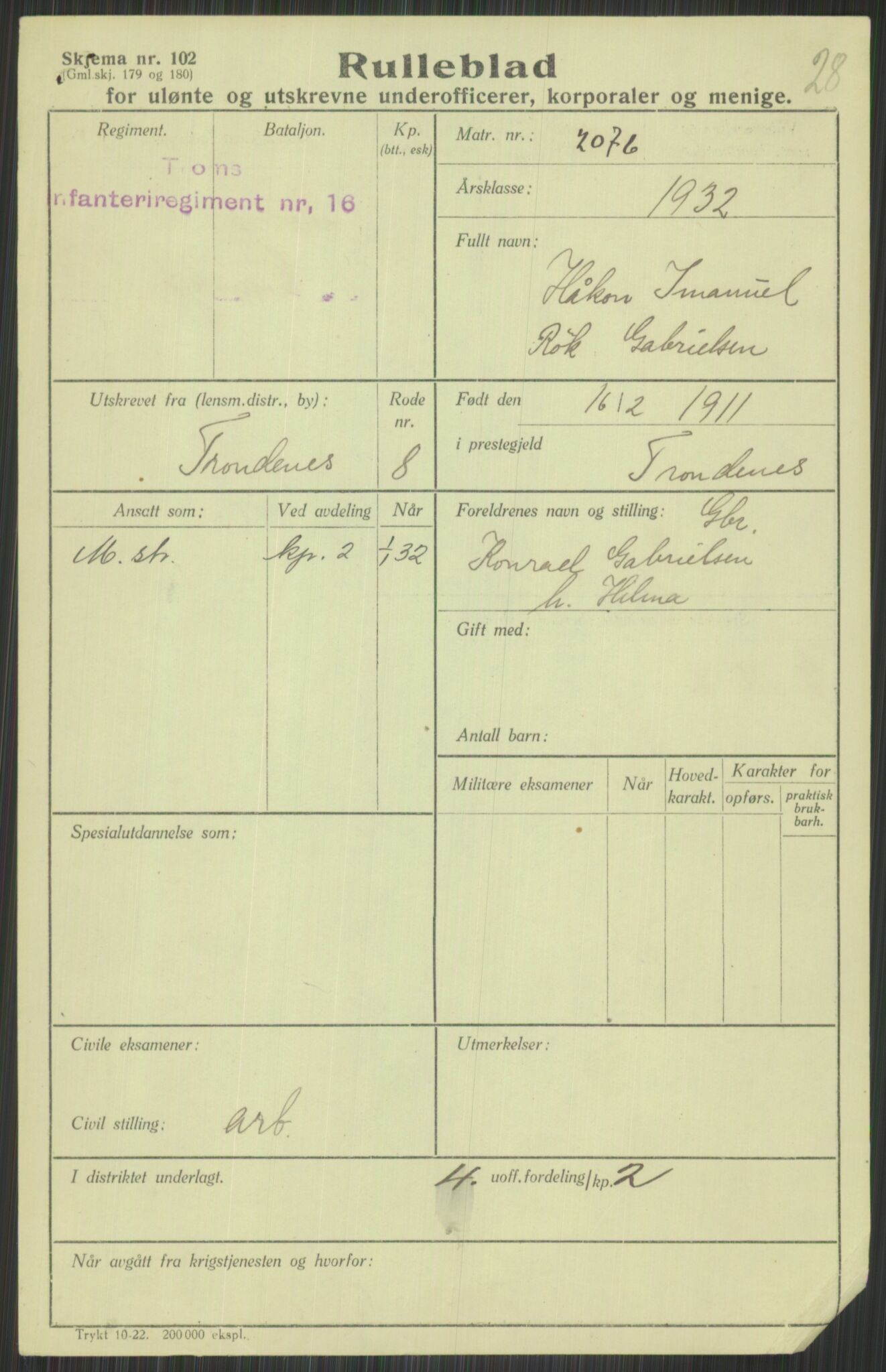 Forsvaret, Troms infanteriregiment nr. 16, AV/RA-RAFA-3146/P/Pa/L0016: Rulleblad for regimentets menige mannskaper, årsklasse 1932, 1932, p. 351