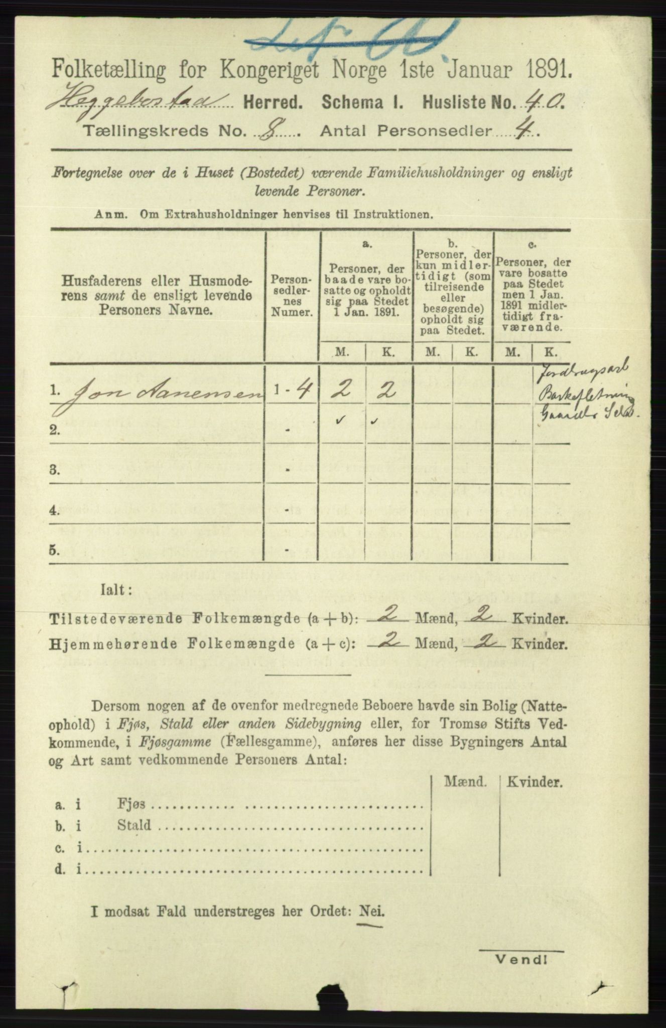 RA, 1891 census for 1034 Hægebostad, 1891, p. 2459