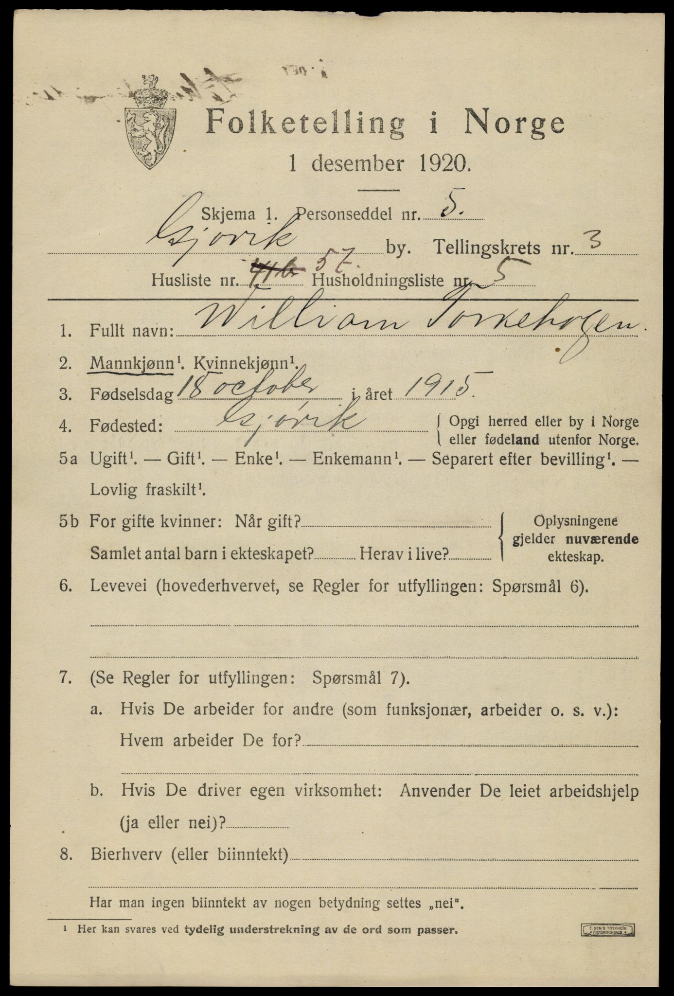 SAH, 1920 census for Gjøvik, 1920, p. 7820