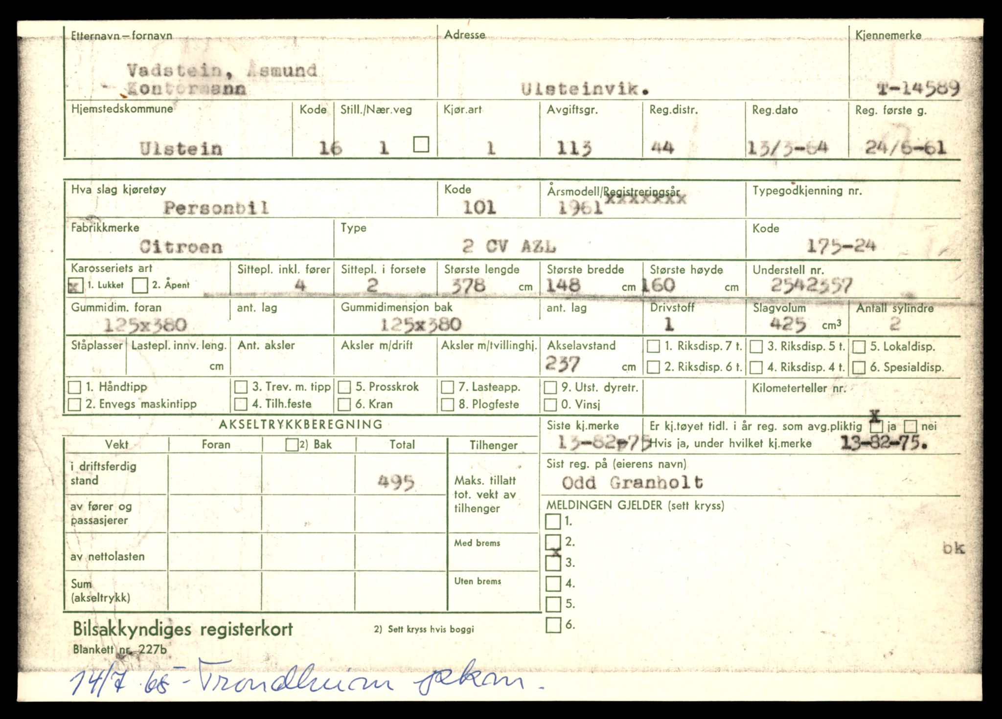 Møre og Romsdal vegkontor - Ålesund trafikkstasjon, AV/SAT-A-4099/F/Fe/L0047: Registreringskort for kjøretøy T 14580 - T 14720, 1927-1998, p. 285