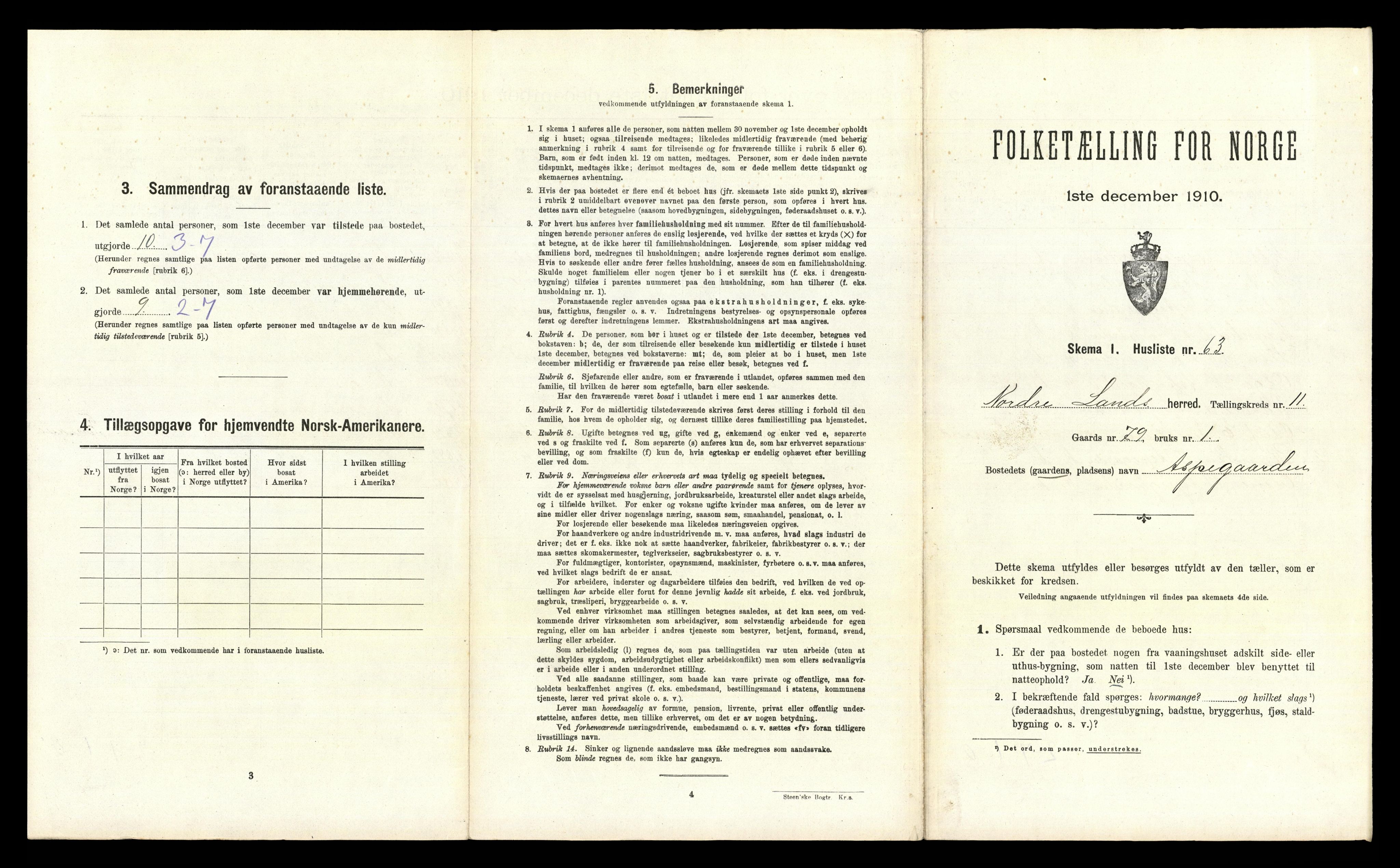 RA, 1910 census for Nordre Land, 1910, p. 1231