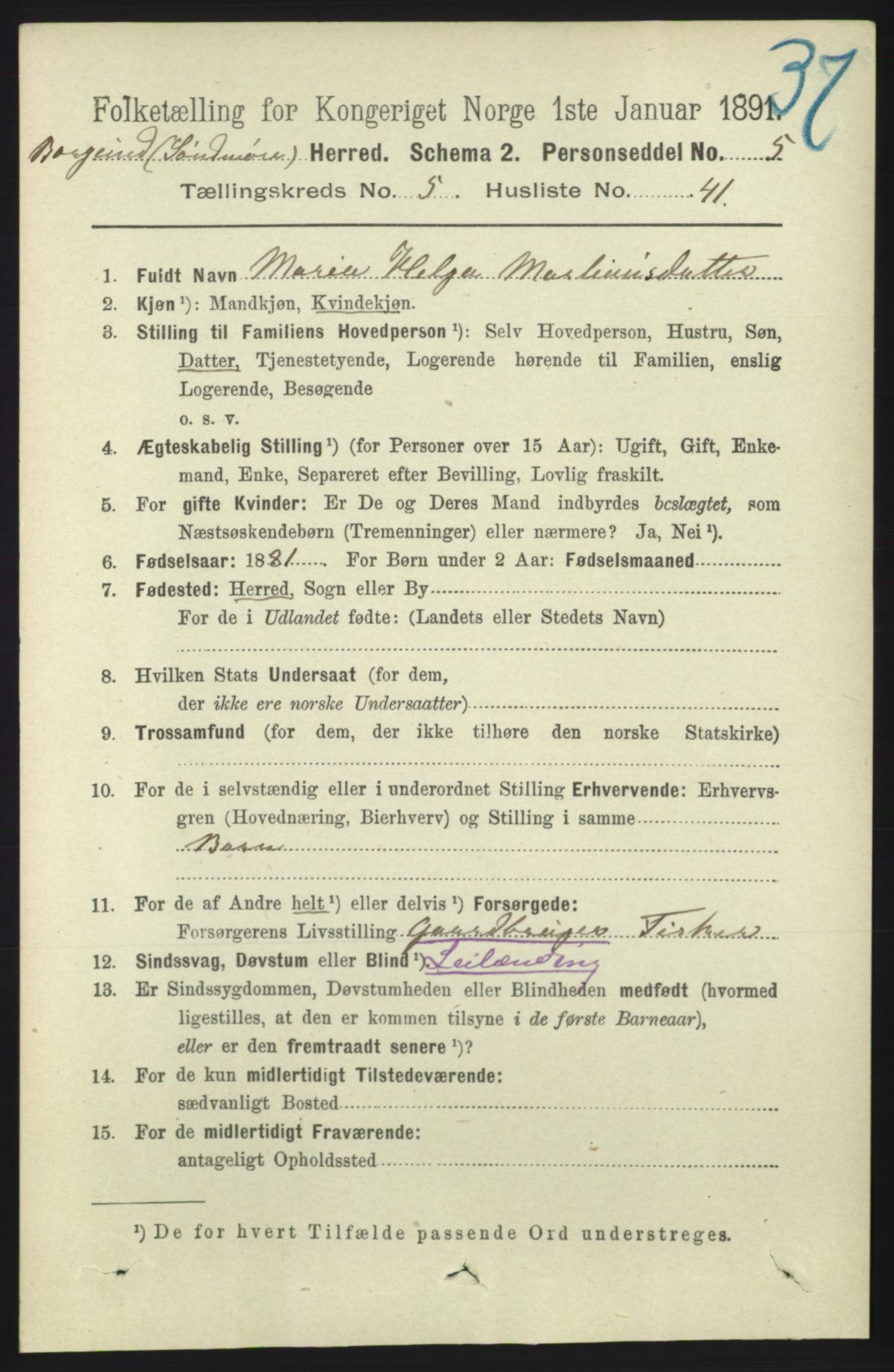 RA, 1891 census for 1531 Borgund, 1891, p. 1524