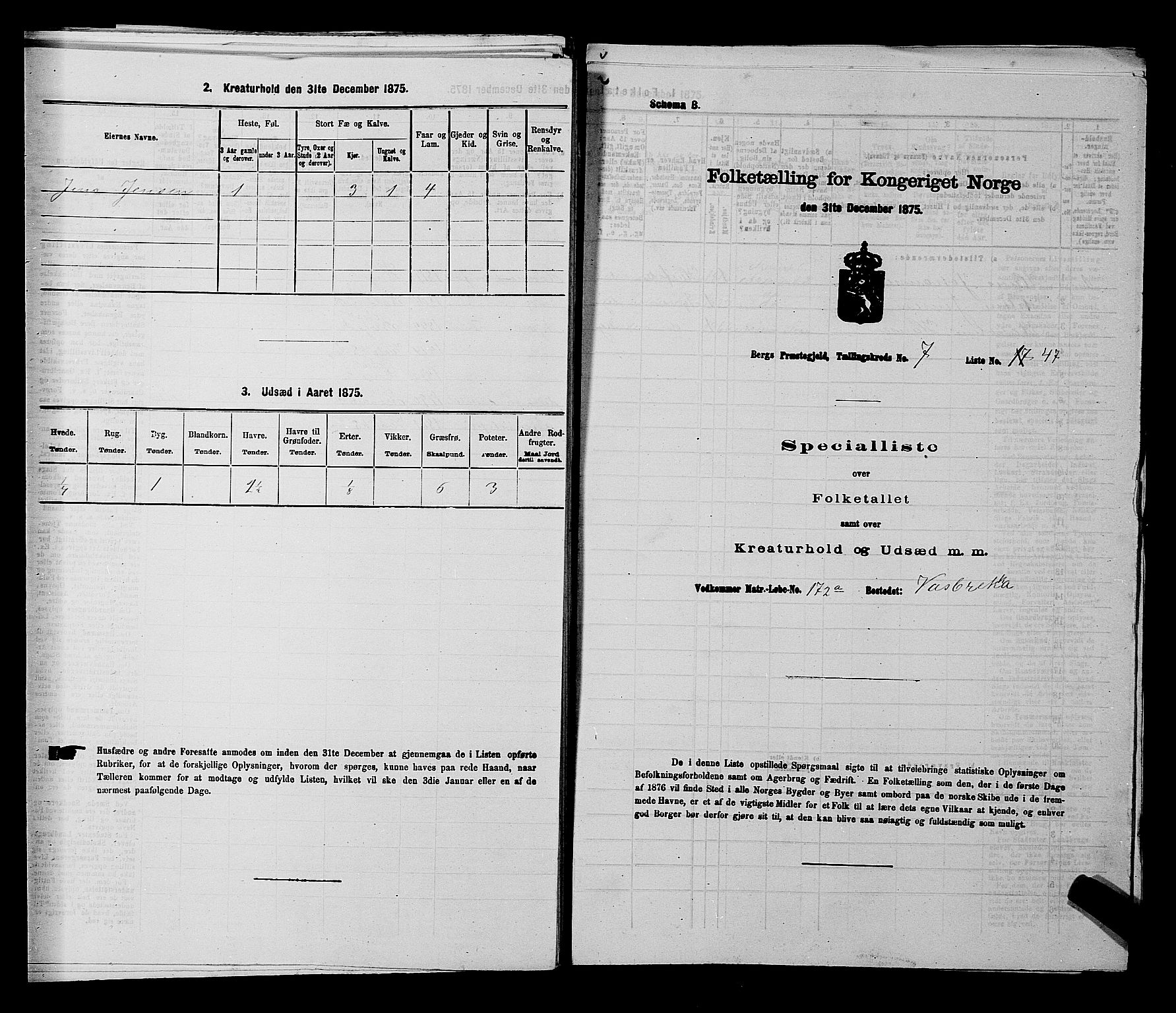 RA, 1875 census for 0116P Berg, 1875, p. 1165